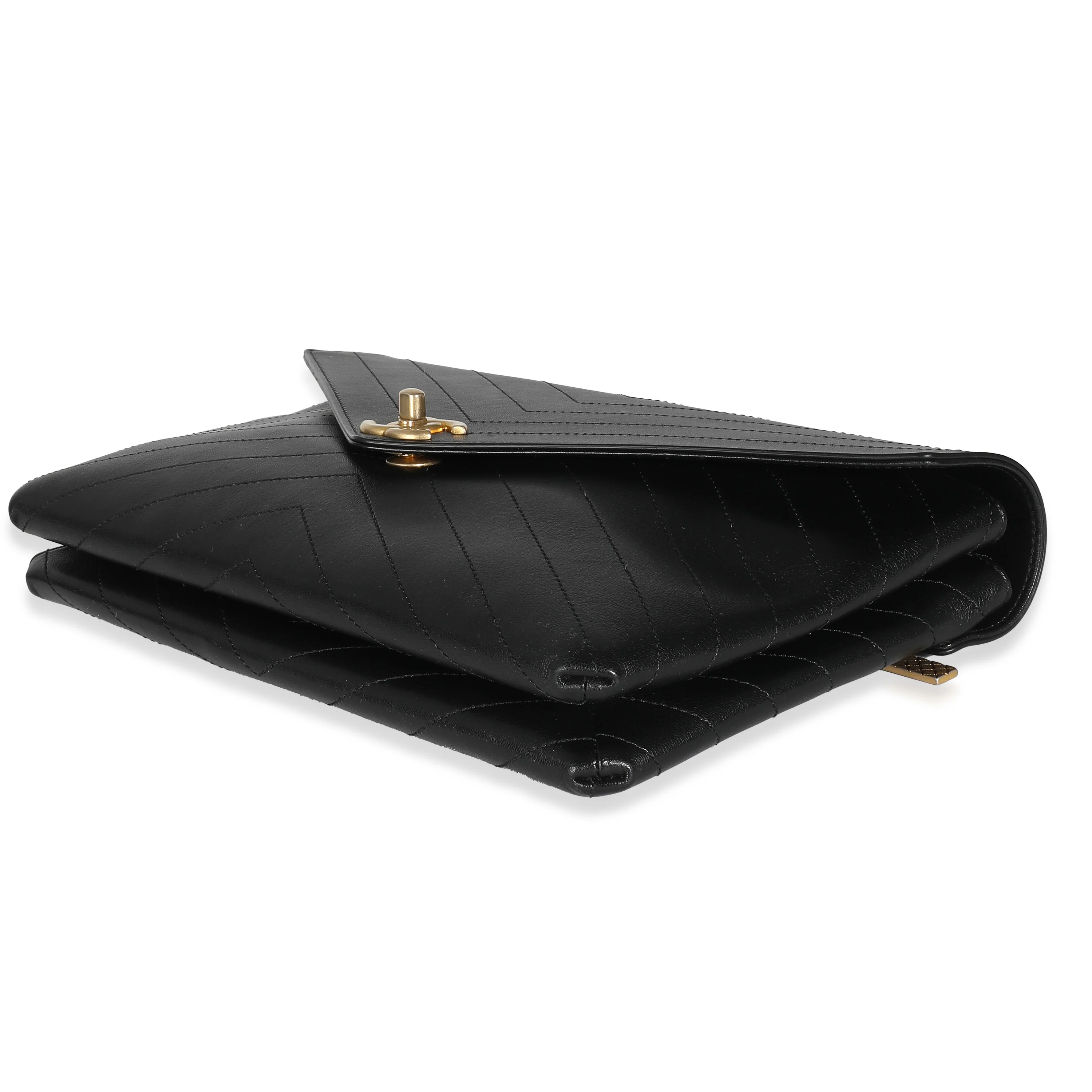 Chanel Black Chevron Lambskin Envelope Clutch - Image 3