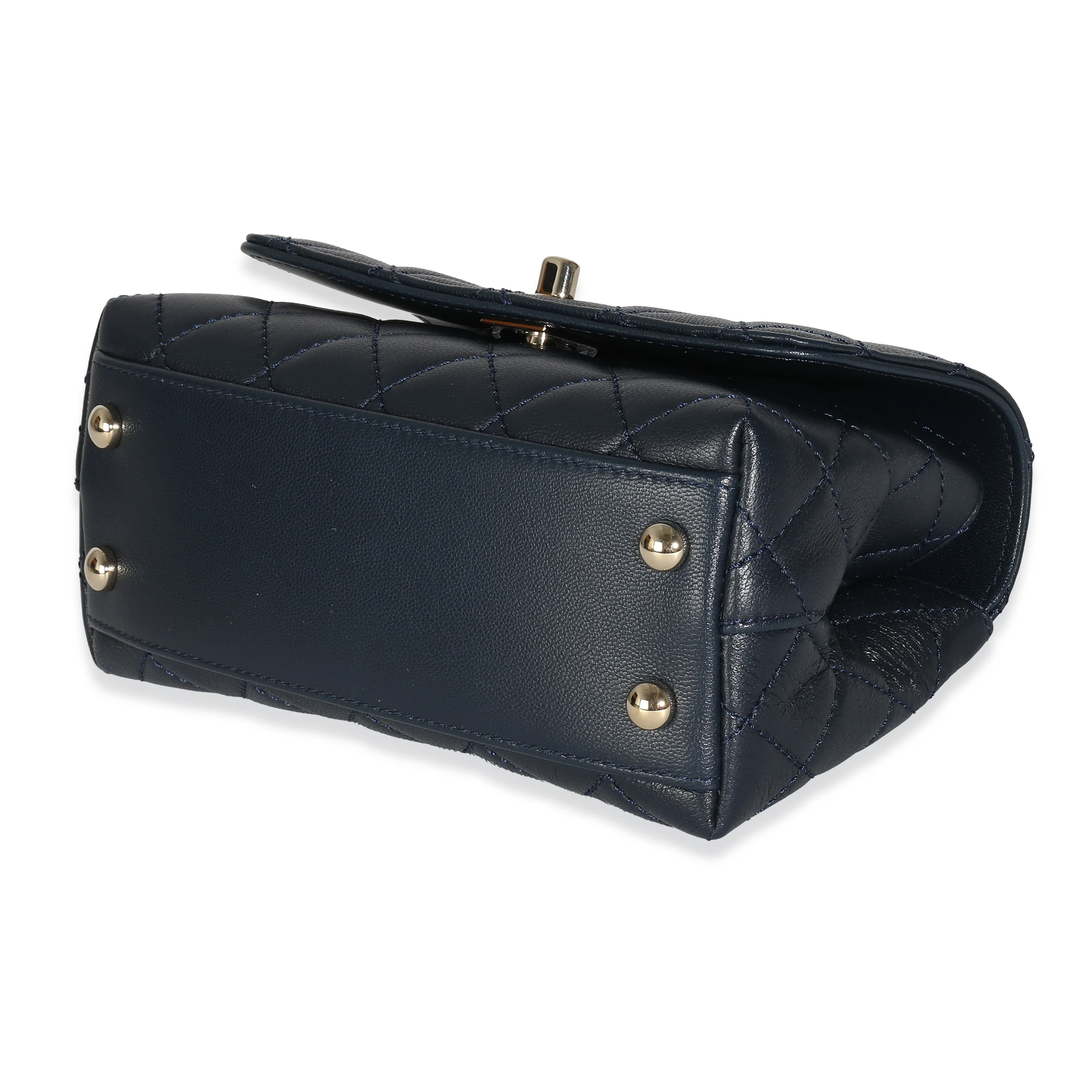Navy Quilted Goatskin Rainbow Extra Mini Coco Top Handle Bag - Image 3