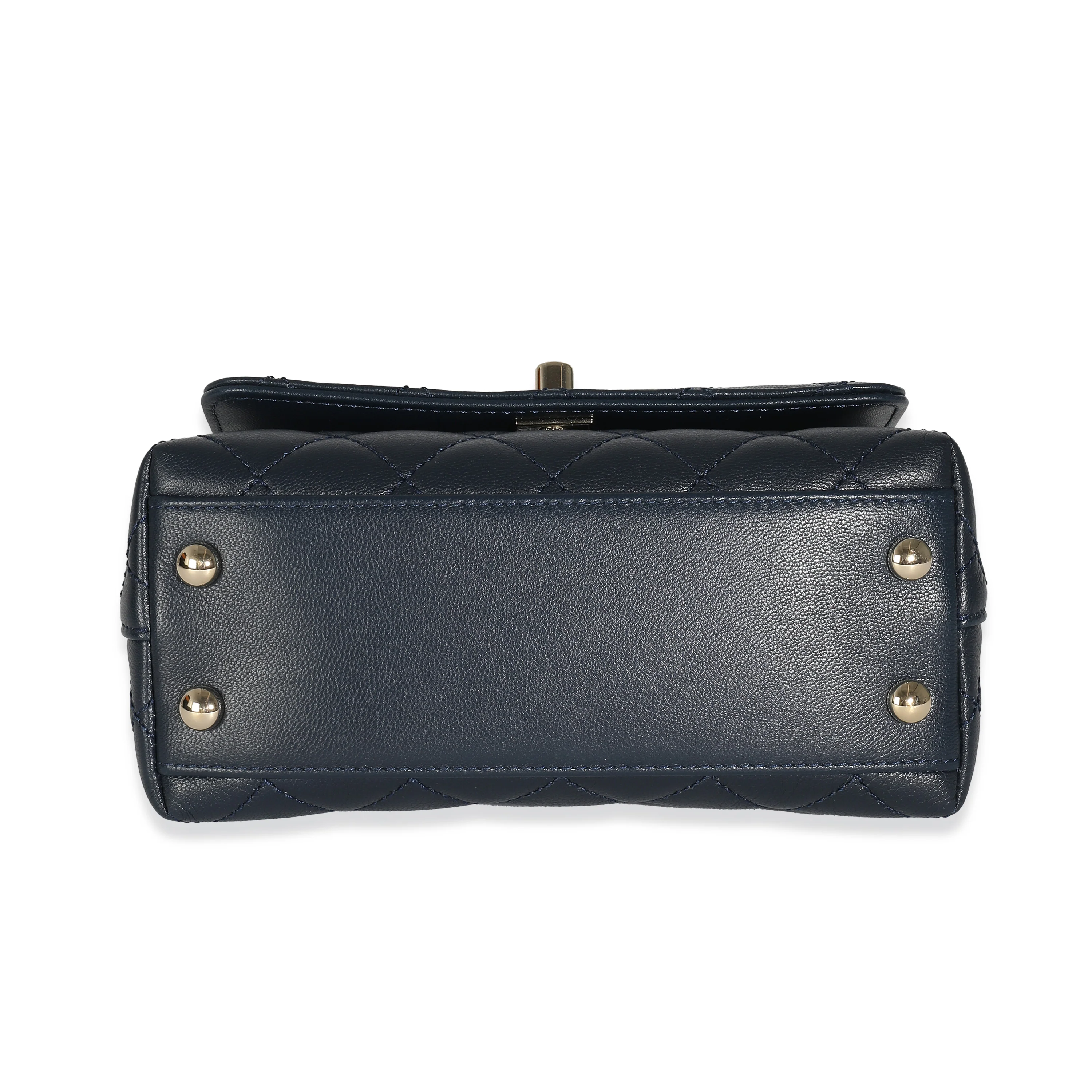 Navy Quilted Goatskin Rainbow Extra Mini Coco Top Handle Bag - Image 5