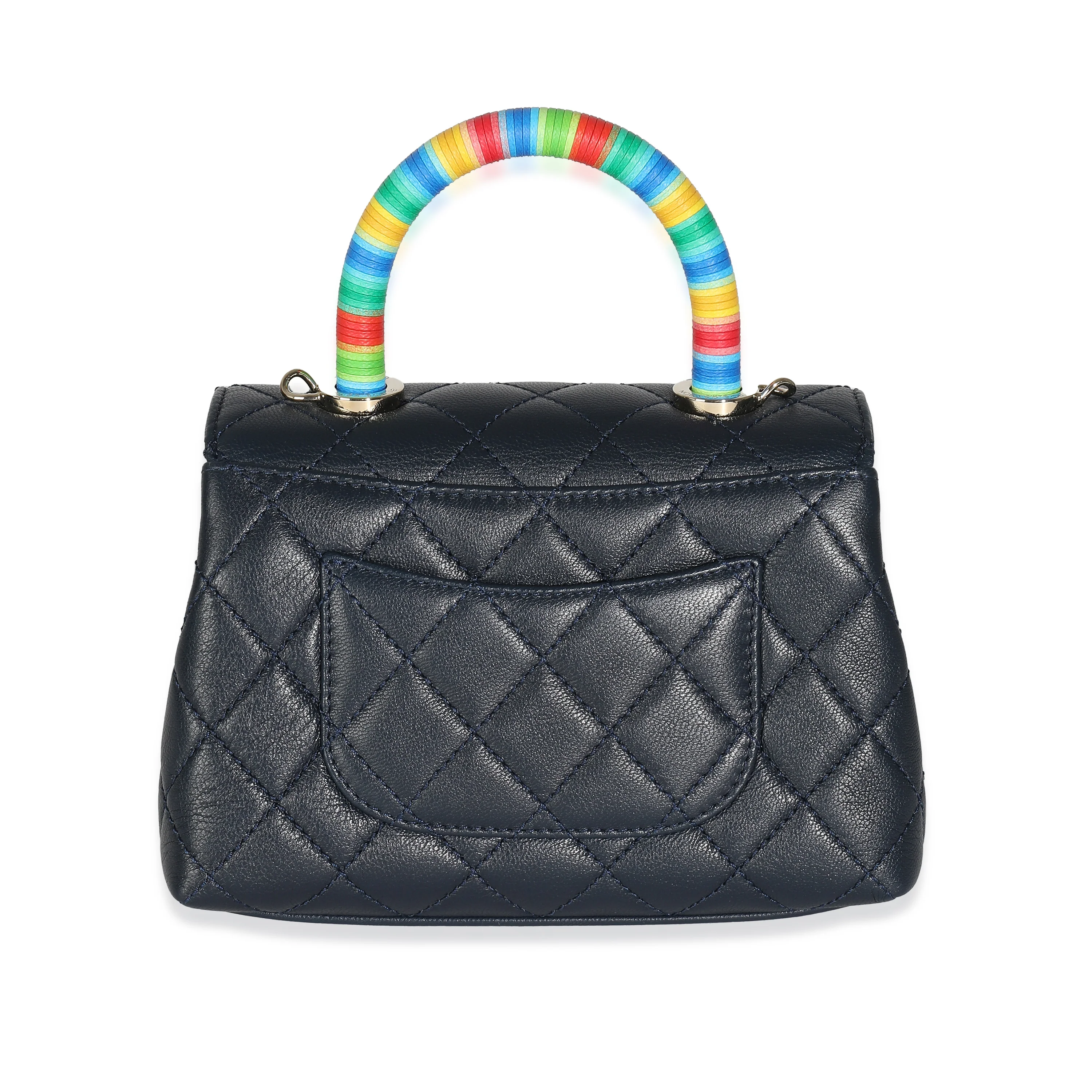 Navy Quilted Goatskin Rainbow Extra Mini Coco Top Handle Bag - Image 6