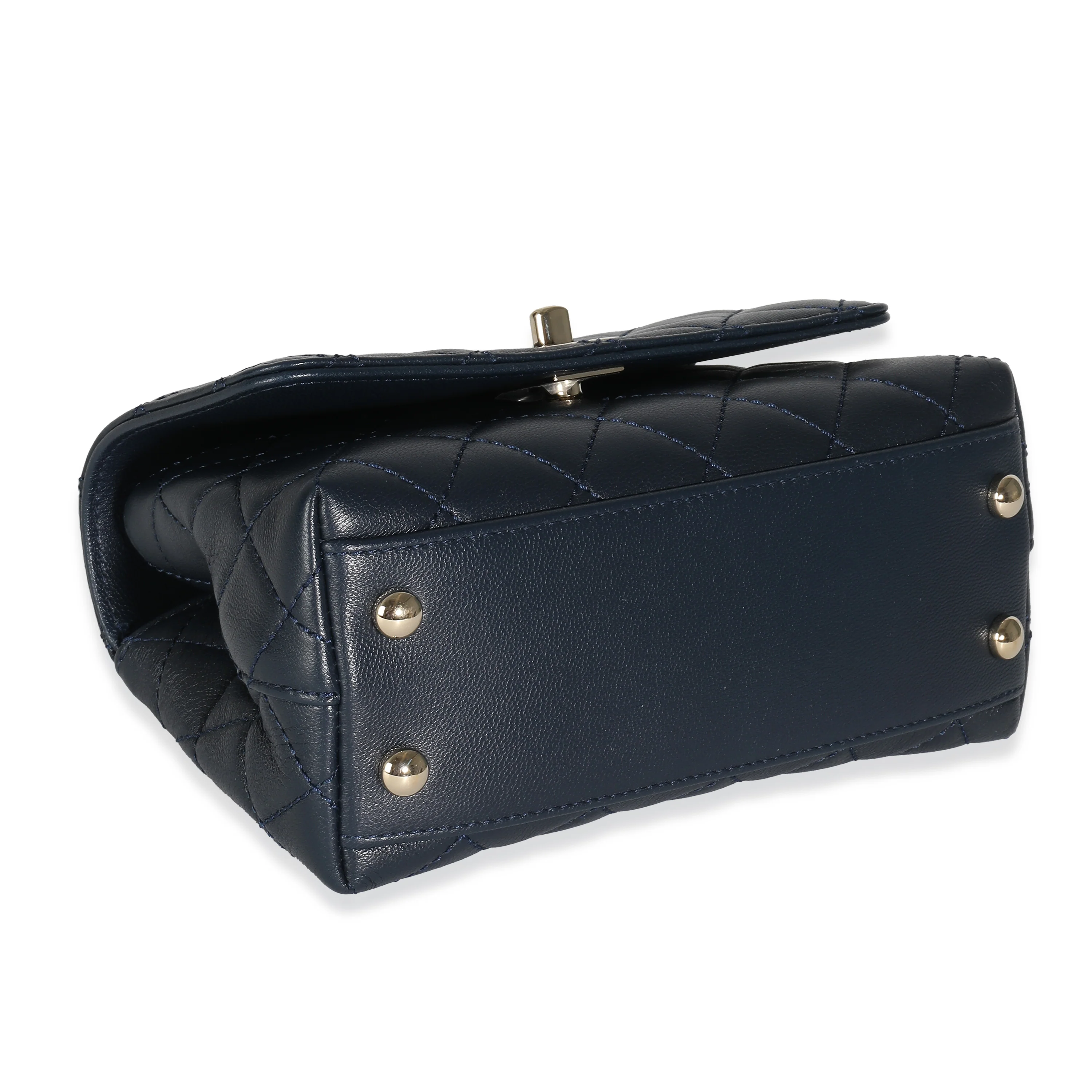 Navy Quilted Goatskin Rainbow Extra Mini Coco Top Handle Bag - Image 7