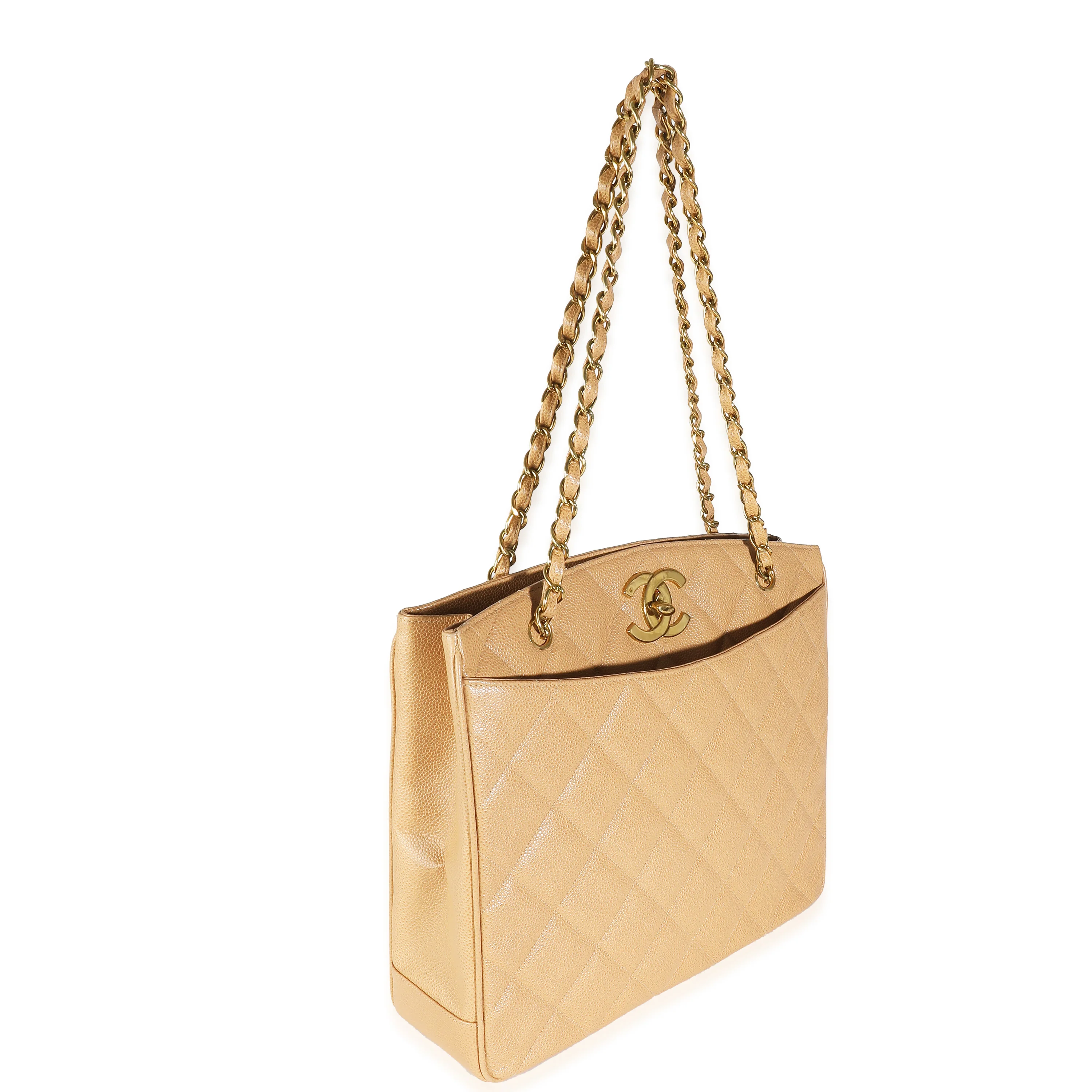 Chanel 24K CC Vintage Beige Quilted Caviar Chain Tote - Image 3
