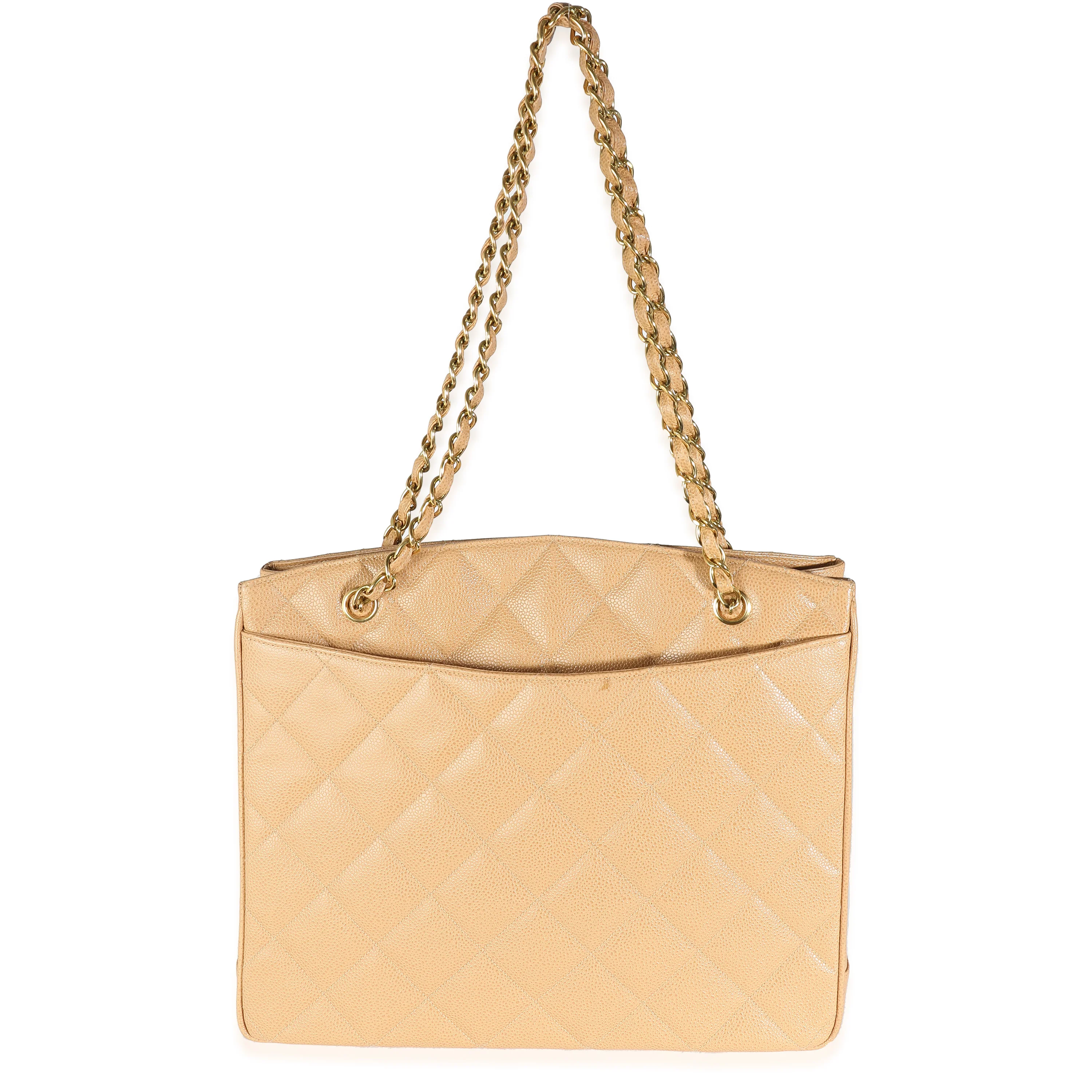 Chanel 24K CC Vintage Beige Quilted Caviar Chain Tote - Image 4