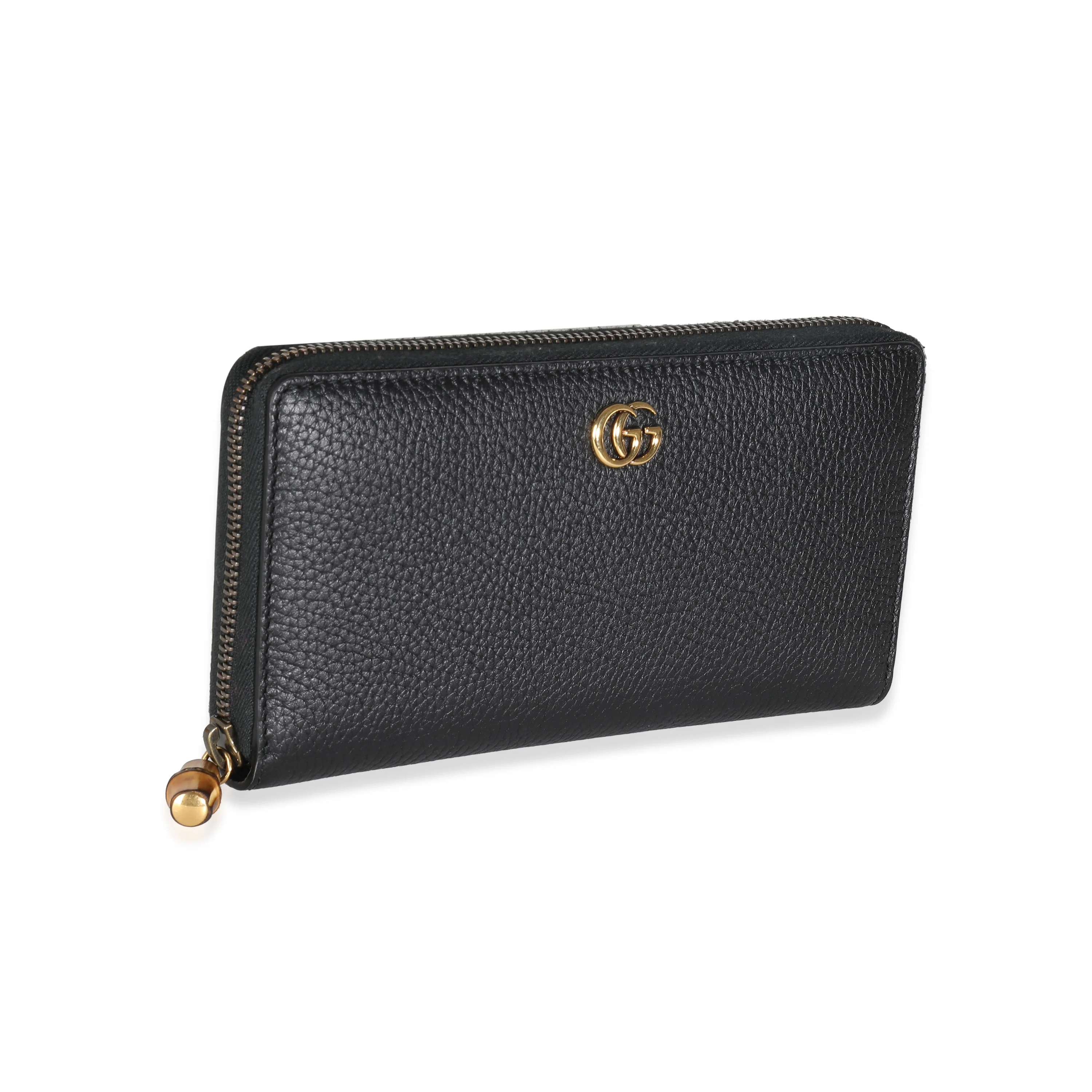 Gucci Black Leather GG Marmont Bamboo Zip Around Wallet - Image 3