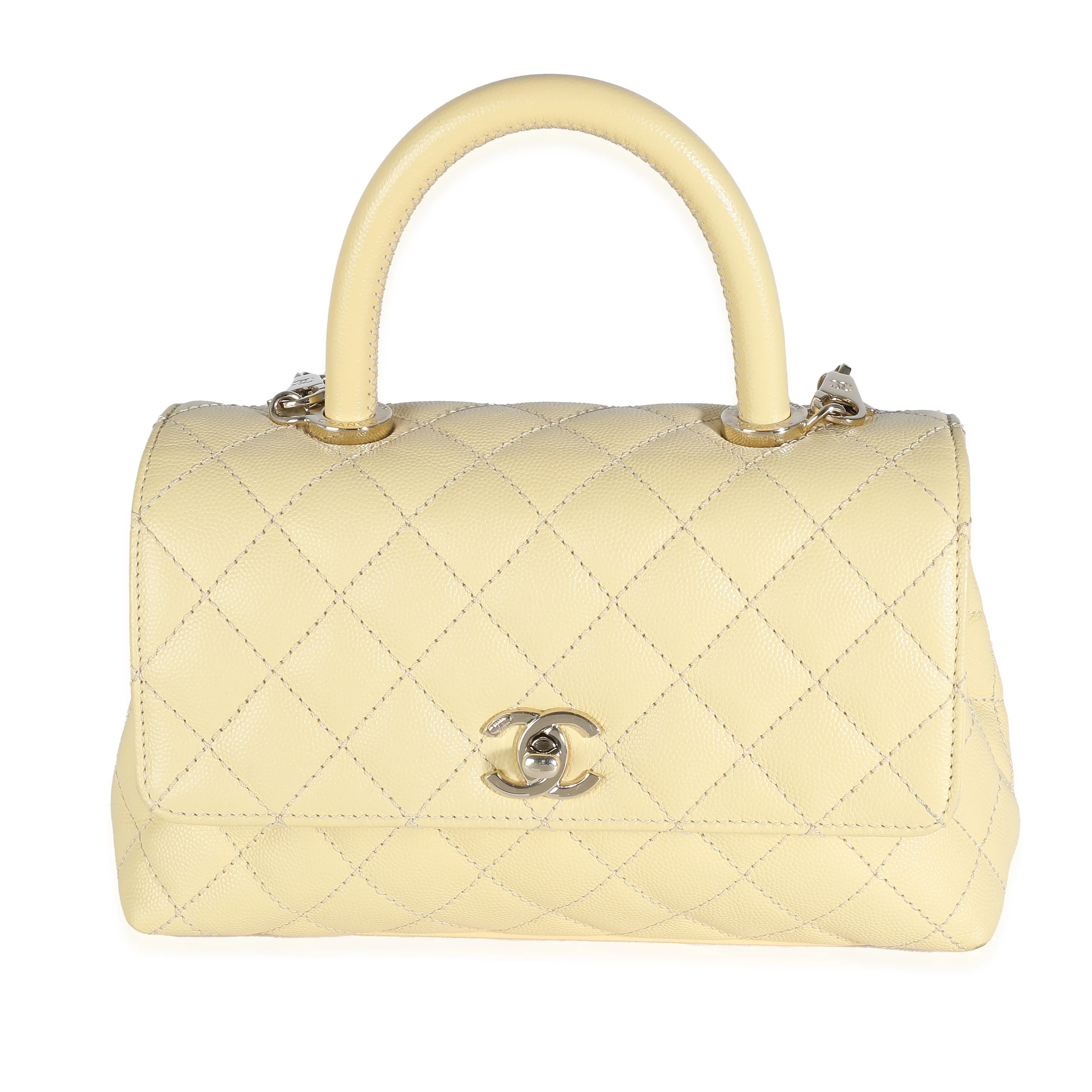 Chanel Yellow Quilted Caviar Mini Coco Top Handle