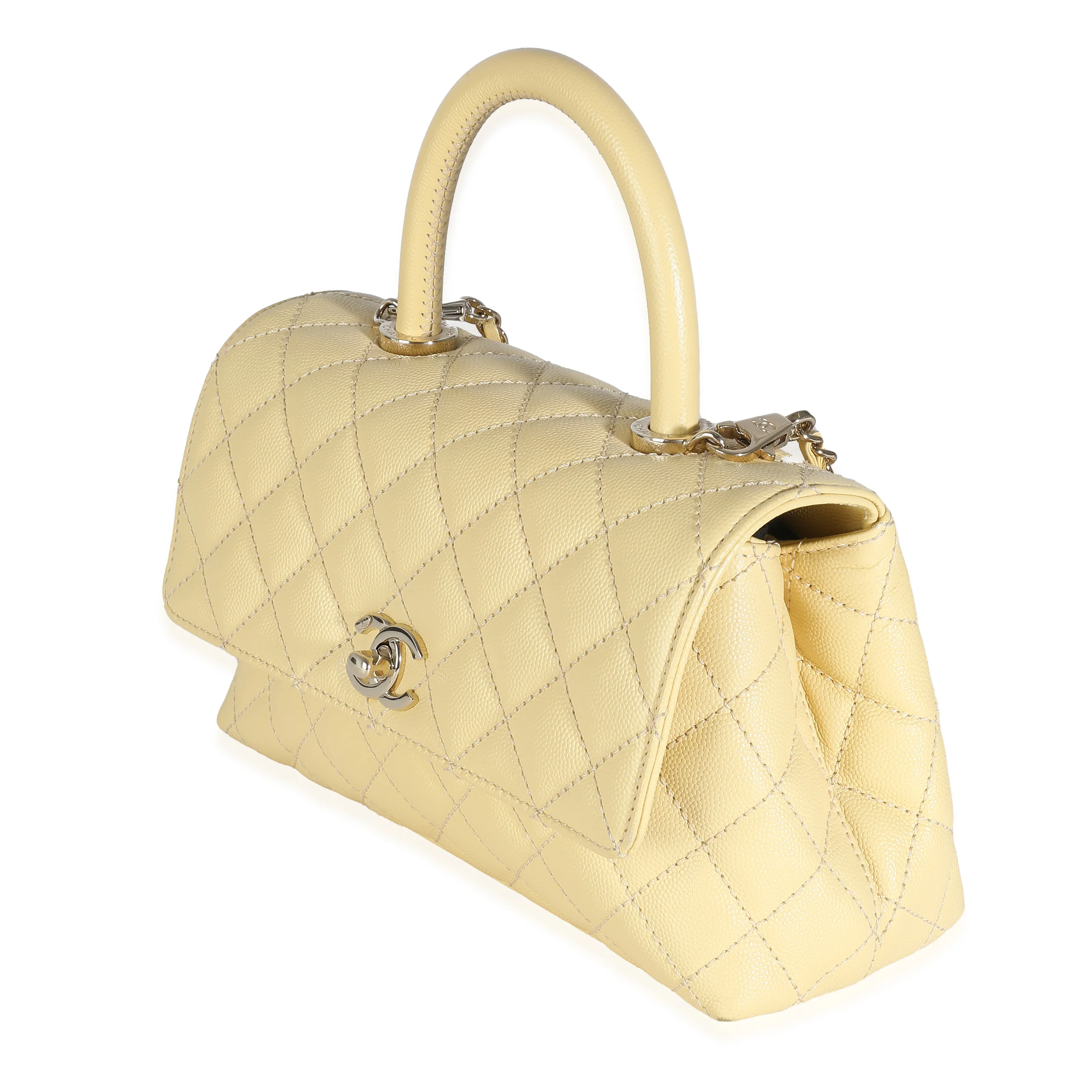 Chanel Yellow Quilted Caviar Mini Coco Top Handle - Image 2