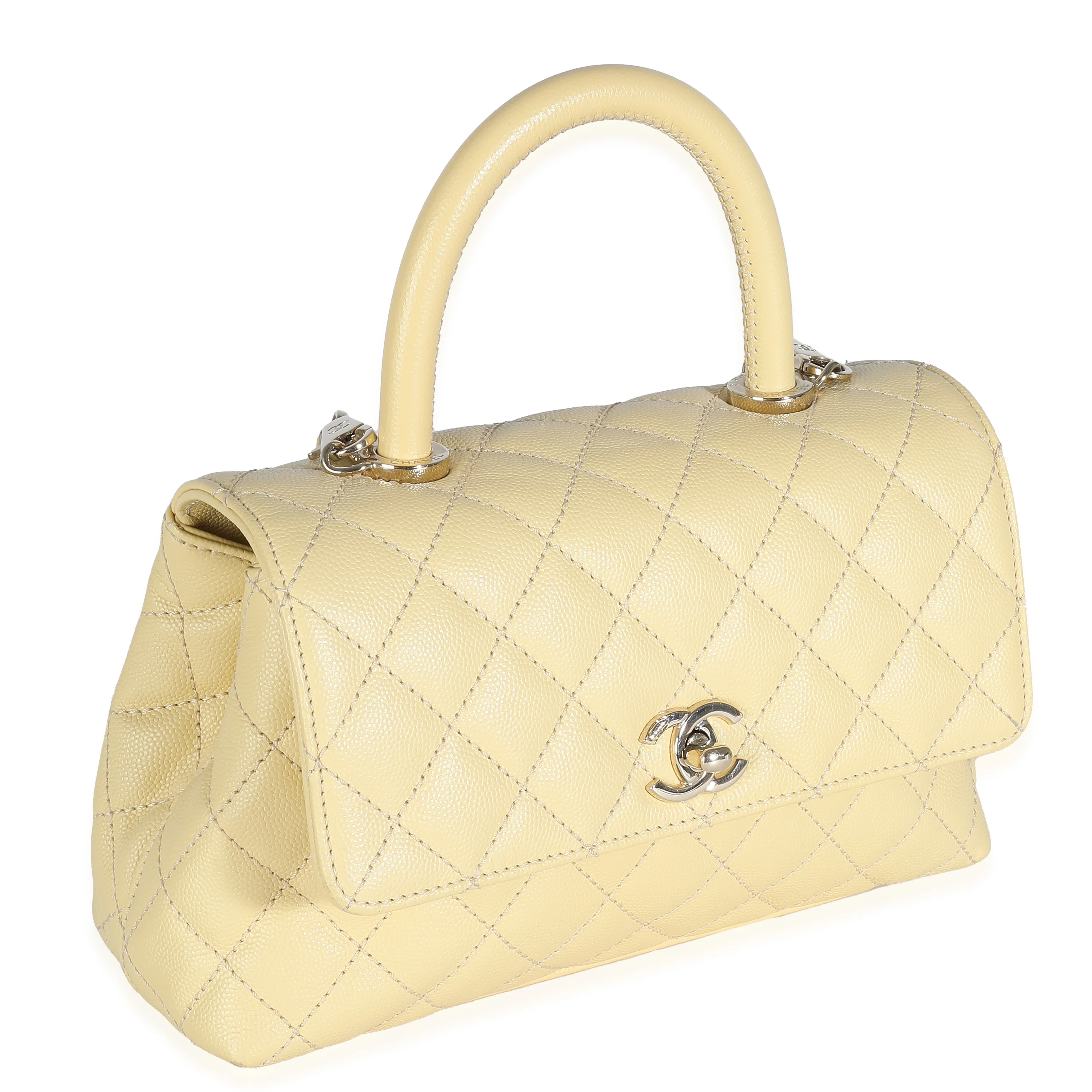 Chanel Yellow Quilted Caviar Mini Coco Top Handle - Image 3