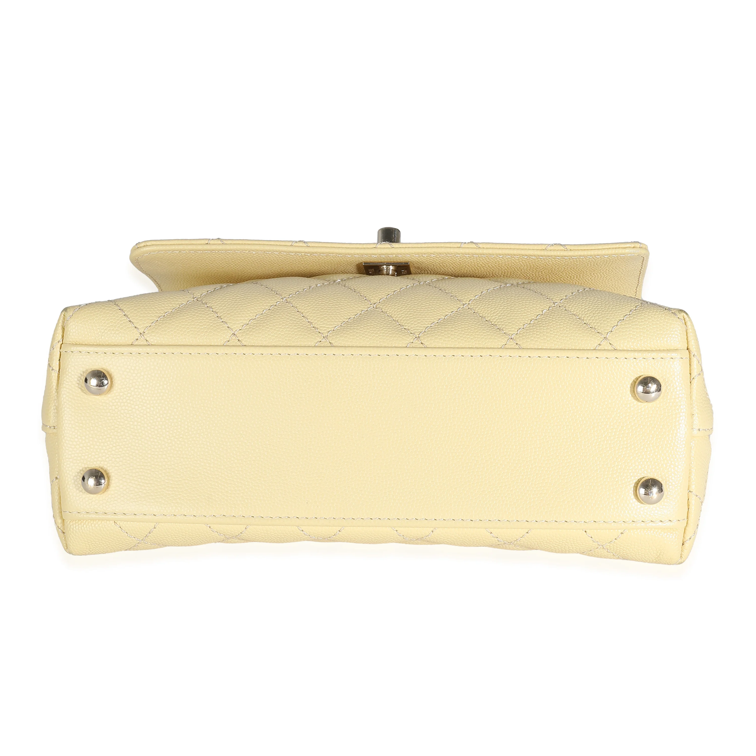Chanel Yellow Quilted Caviar Mini Coco Top Handle - Image 4