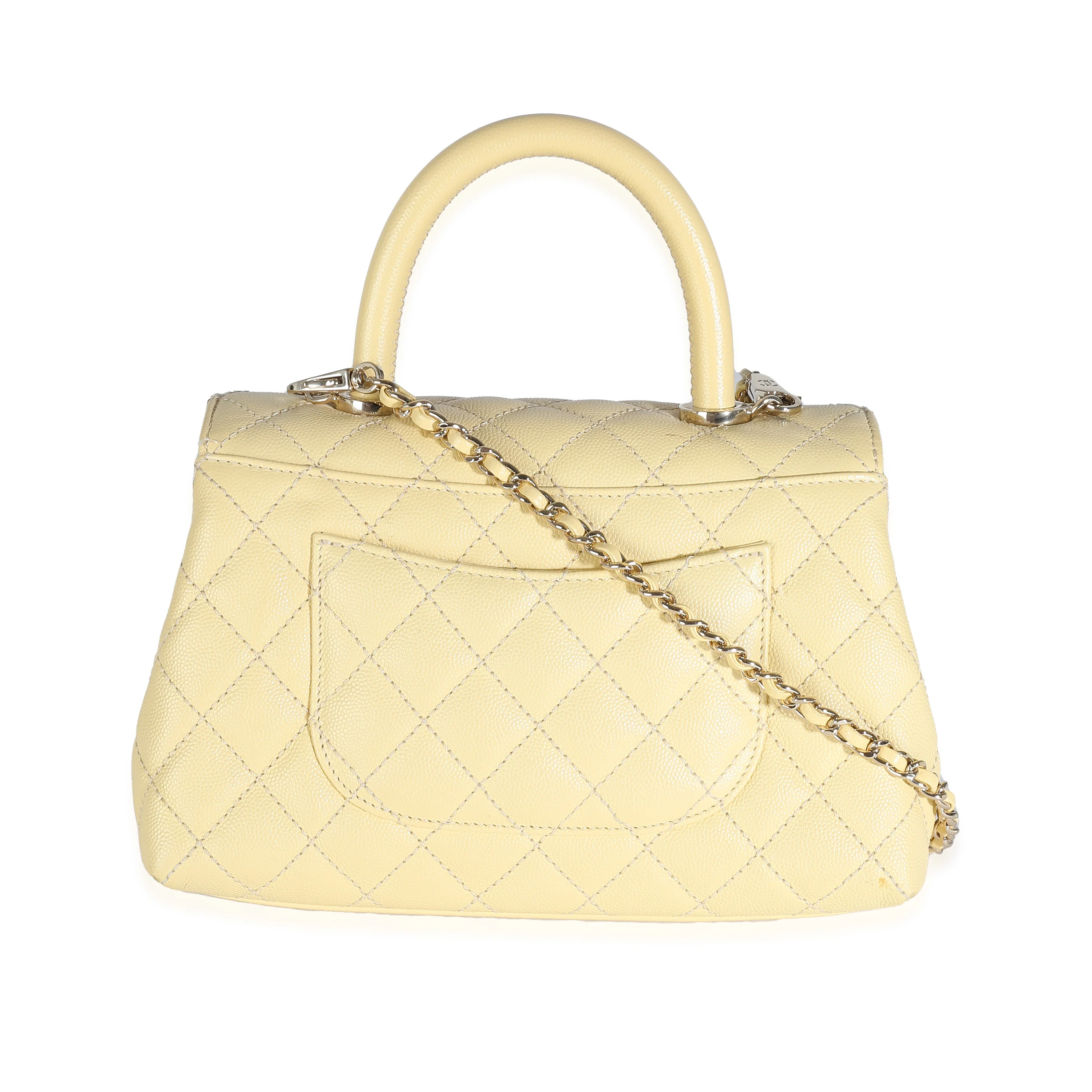 Chanel Yellow Quilted Caviar Mini Coco Top Handle - Image 5