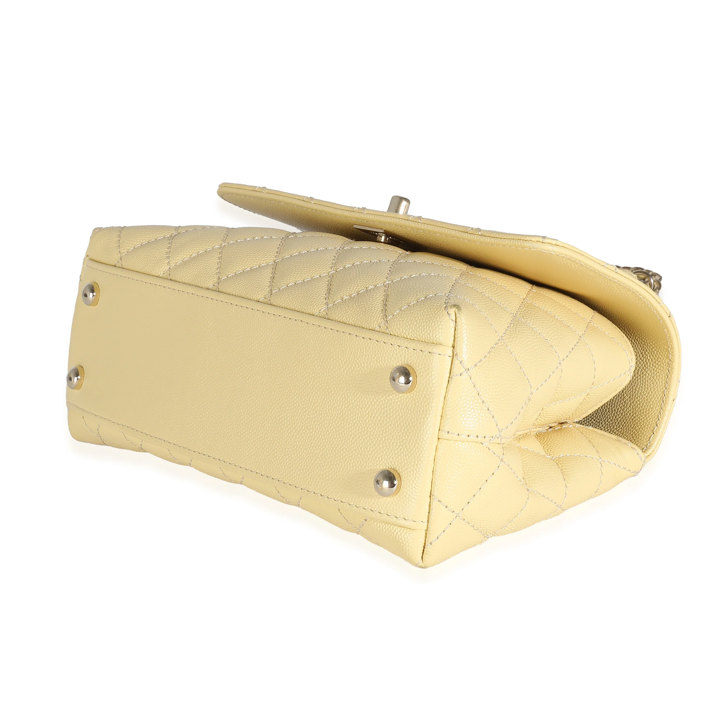 Chanel Yellow Quilted Caviar Mini Coco Top Handle - Image 6
