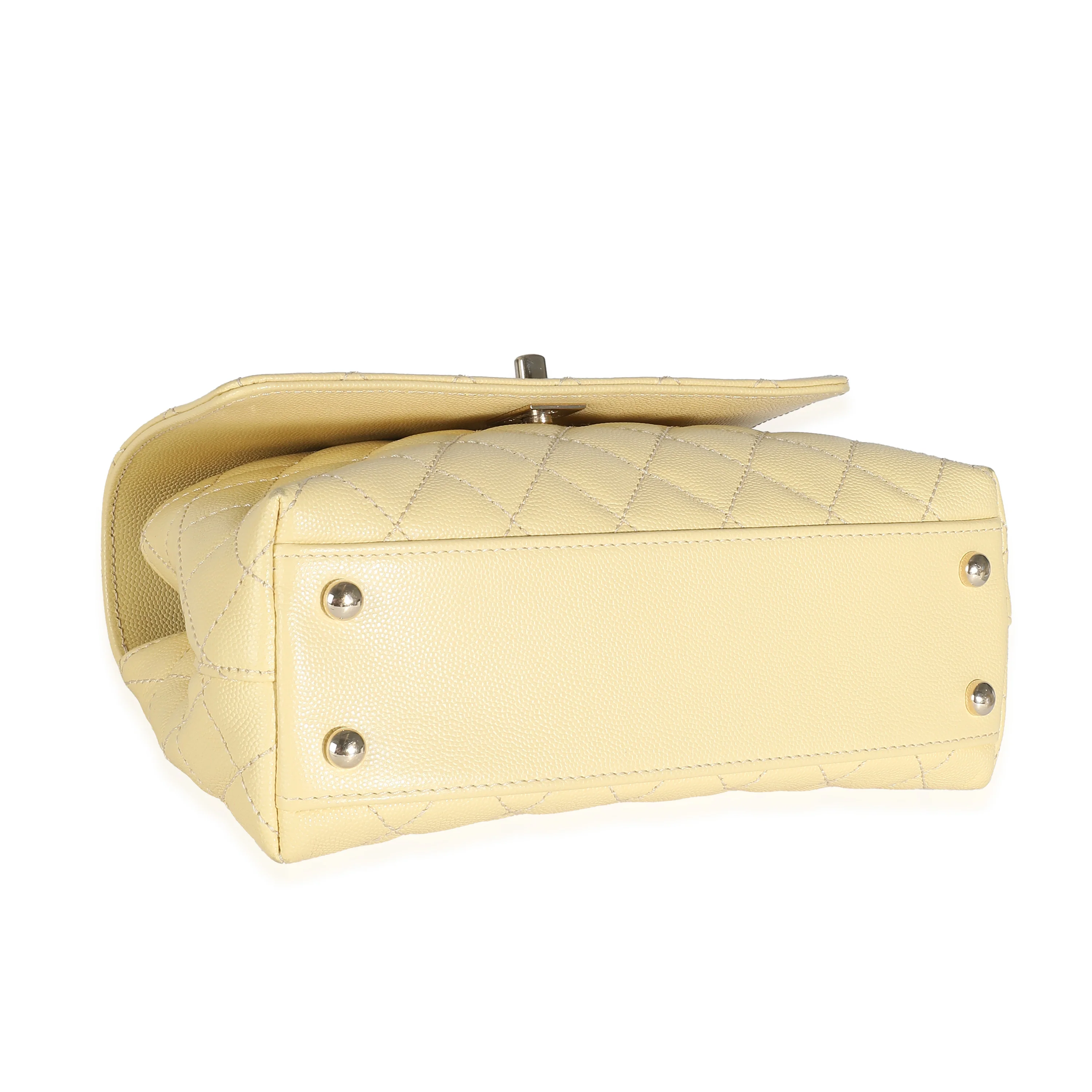 Chanel Yellow Quilted Caviar Mini Coco Top Handle - Image 7