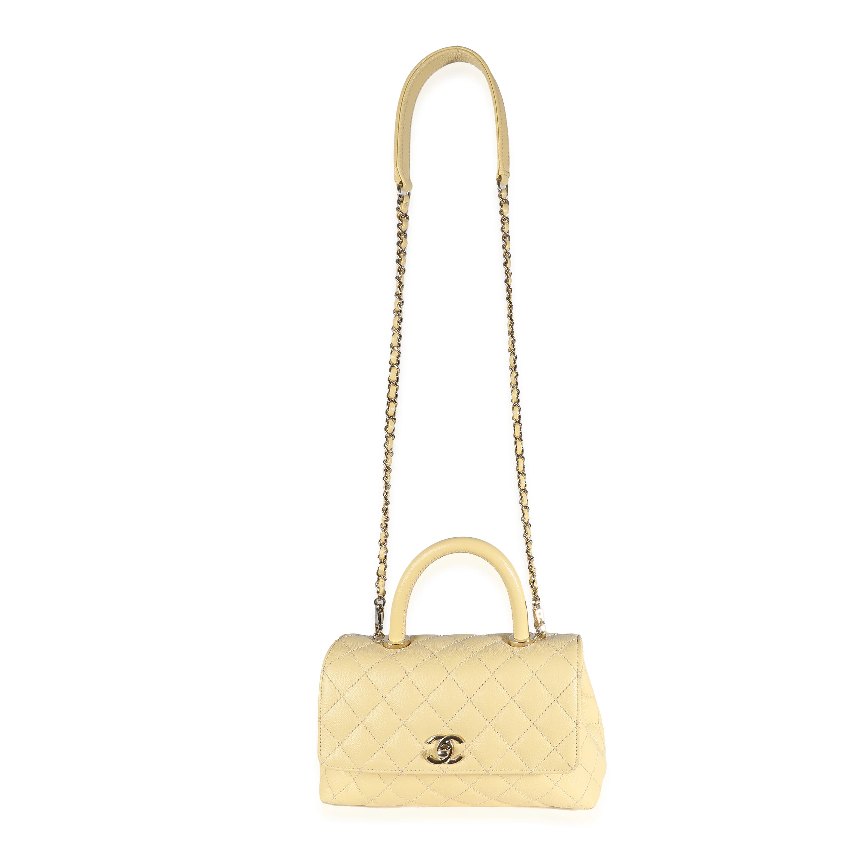 Chanel Yellow Quilted Caviar Mini Coco Top Handle - Image 8