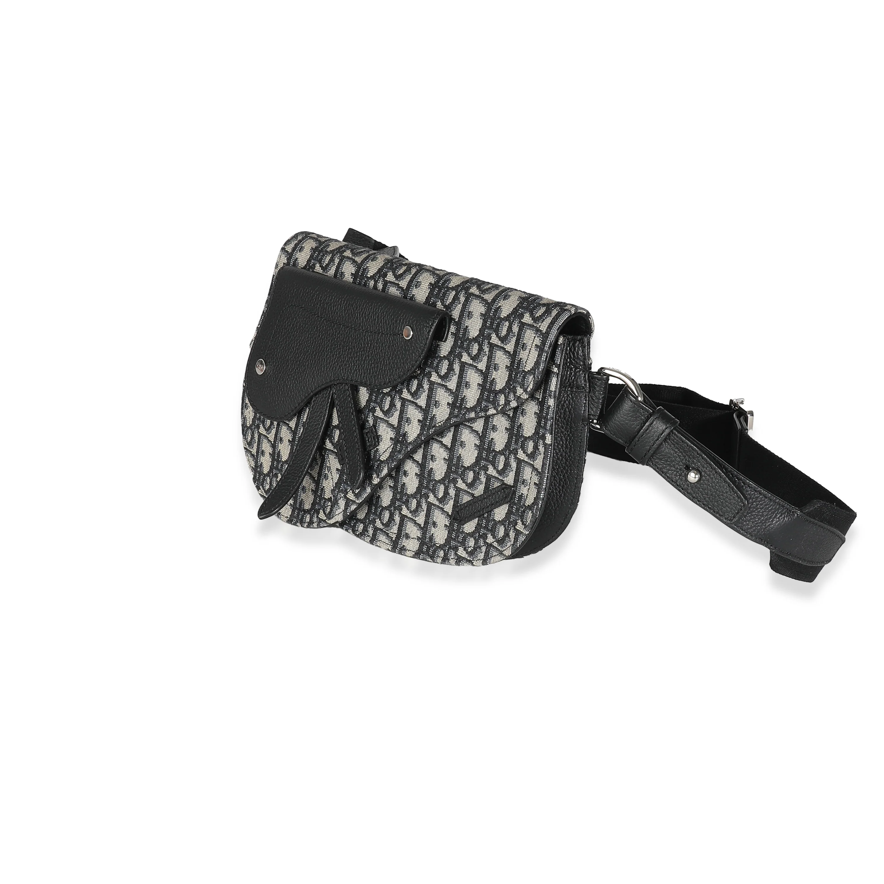 Dior Navy Ecru Oblique Canvas Saddle Bag - Image 2