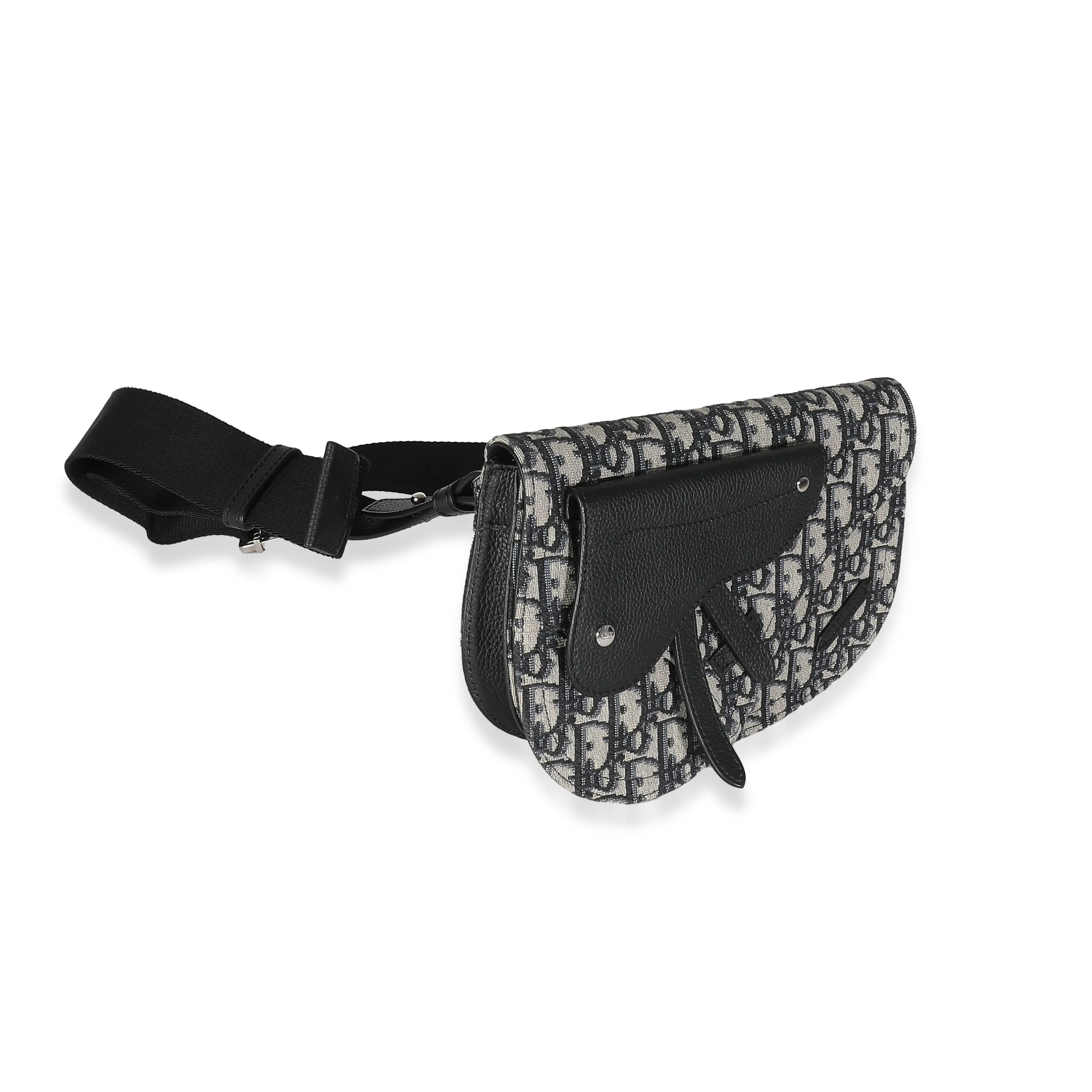 Dior Navy Ecru Oblique Canvas Saddle Bag - Image 3