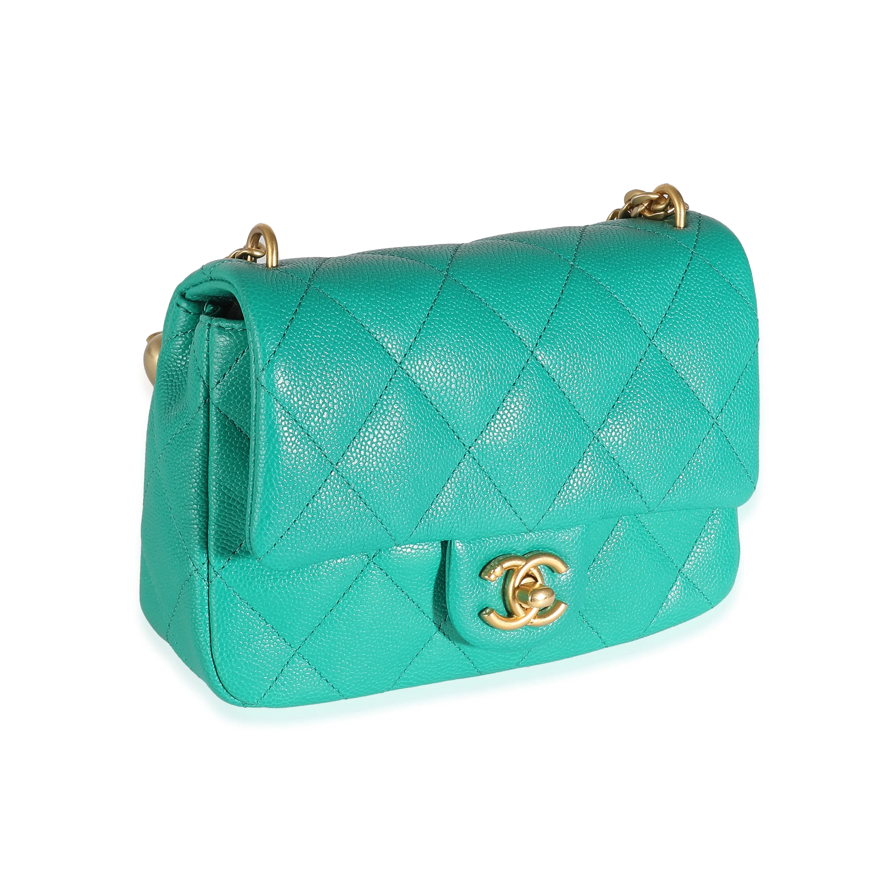 Green Quilted Caviar Sweetheart Mini Flap Handbag - Image 4