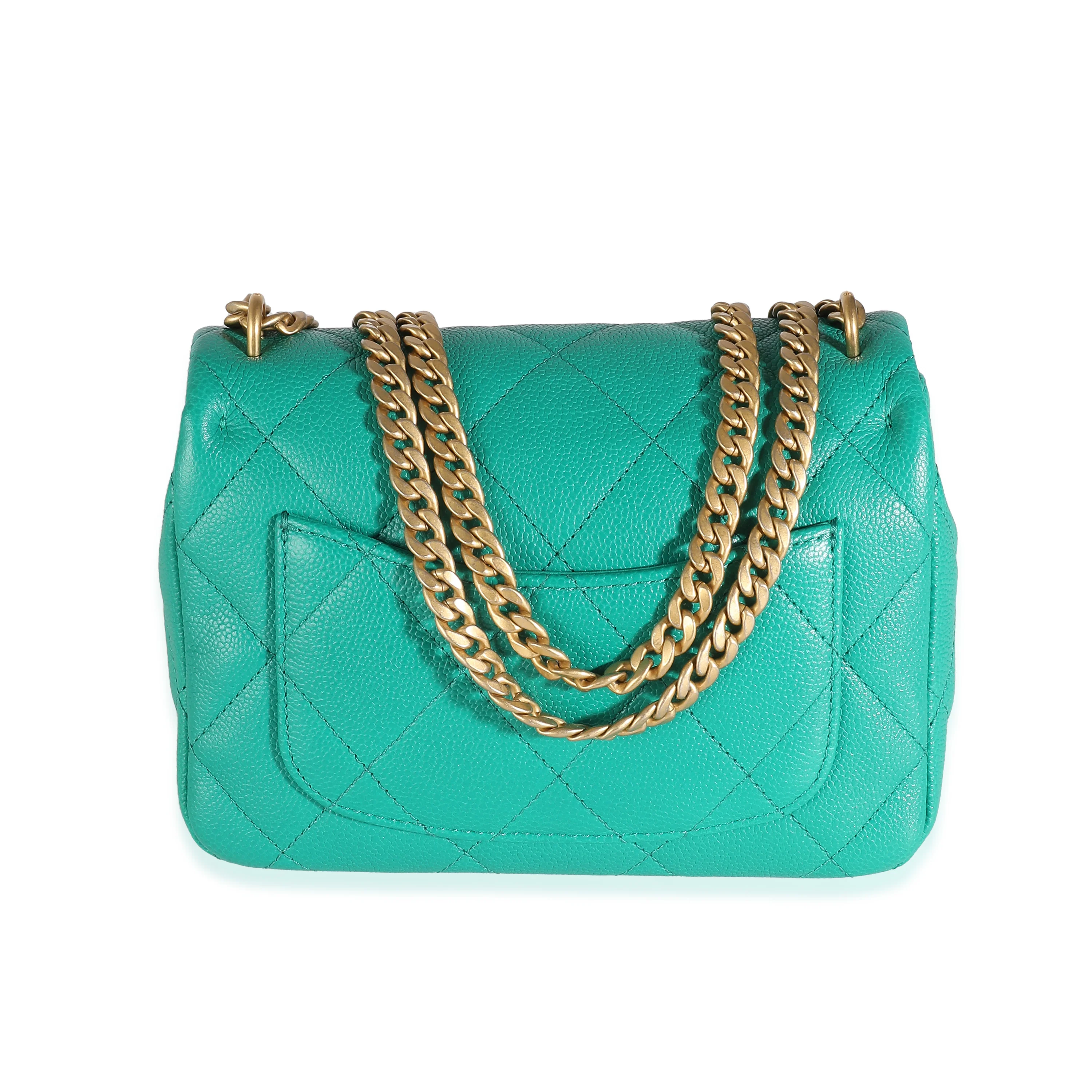 Green Quilted Caviar Sweetheart Mini Flap Handbag - Image 6