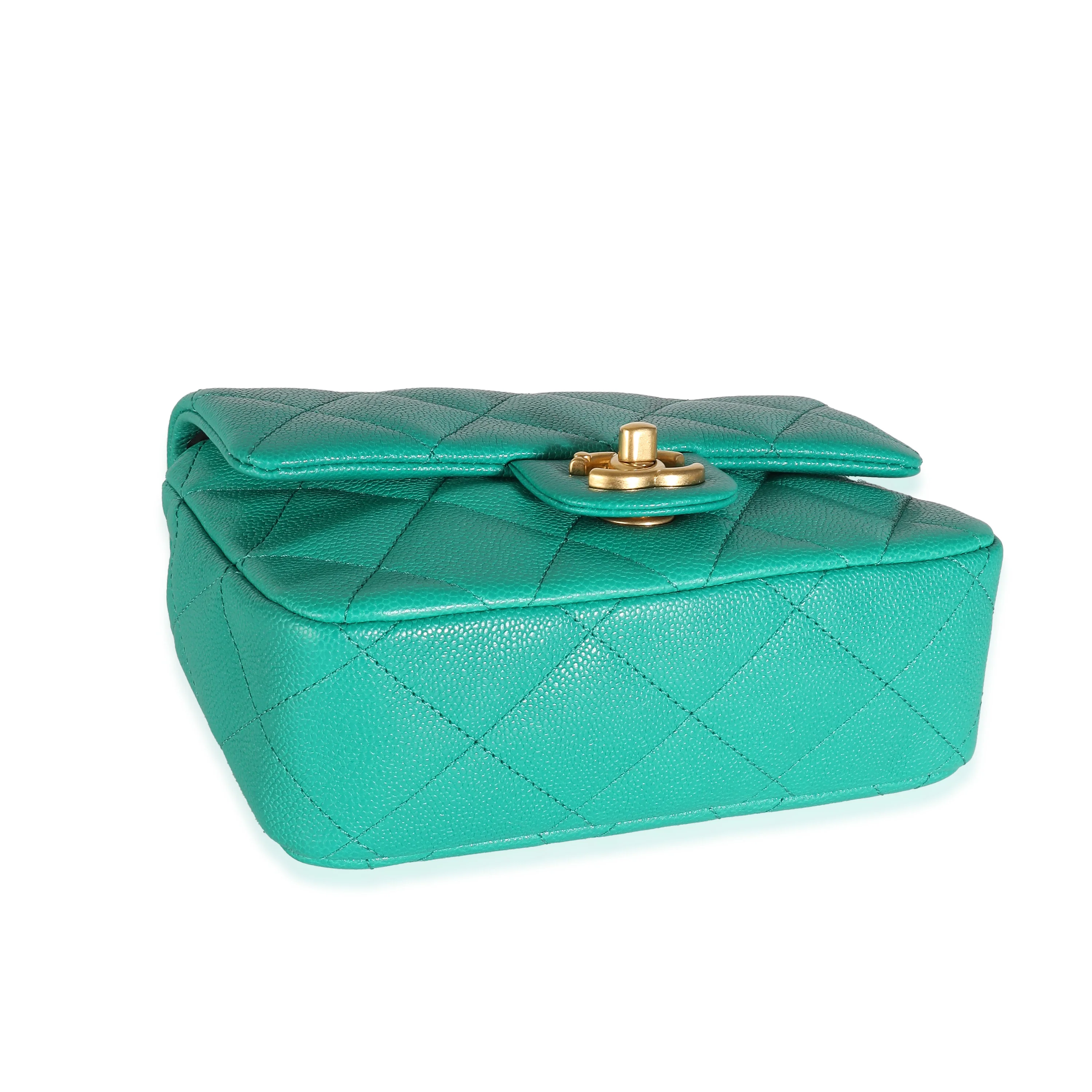 Green Quilted Caviar Sweetheart Mini Flap Handbag - Image 8
