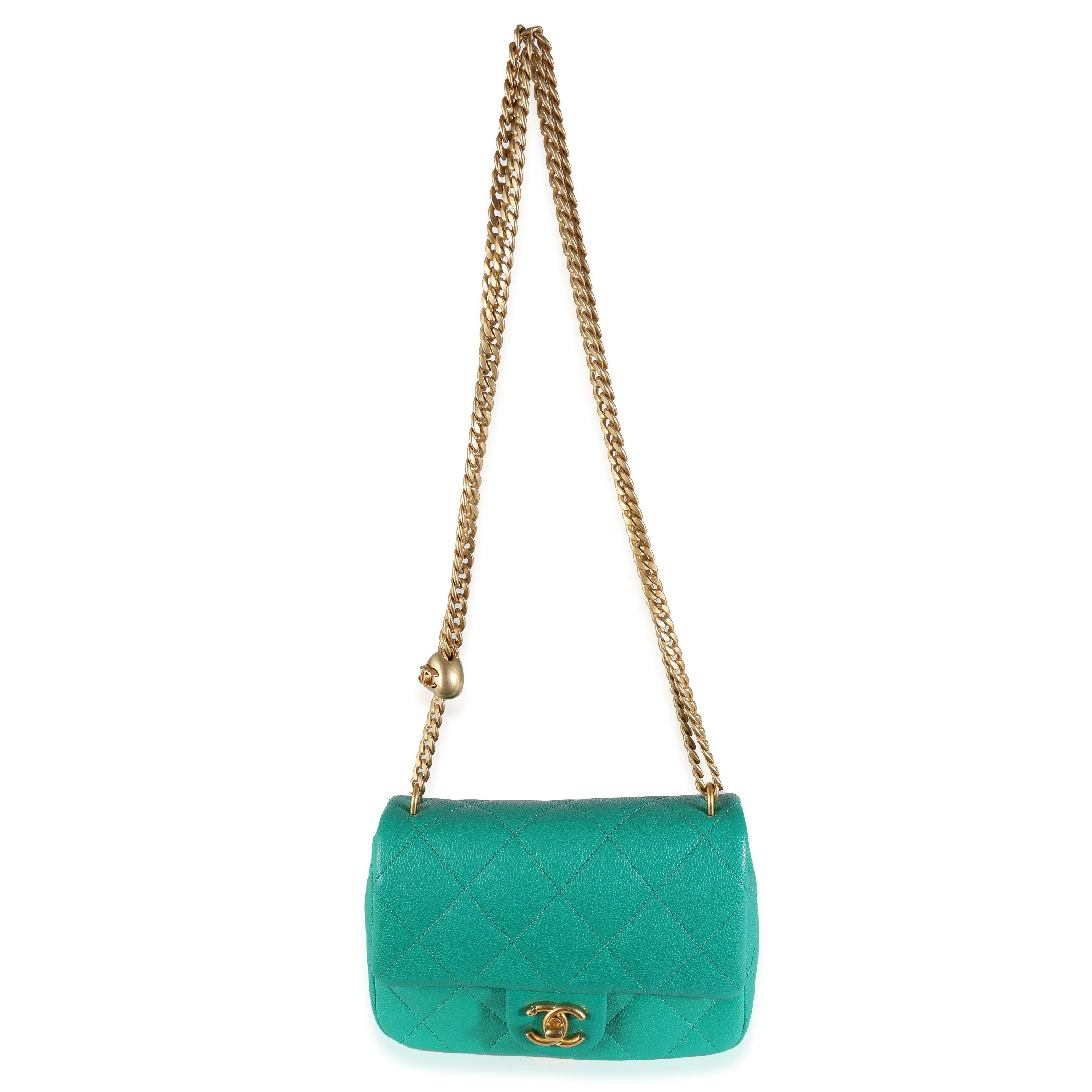 Green Quilted Caviar Sweetheart Mini Flap Handbag - Image 9
