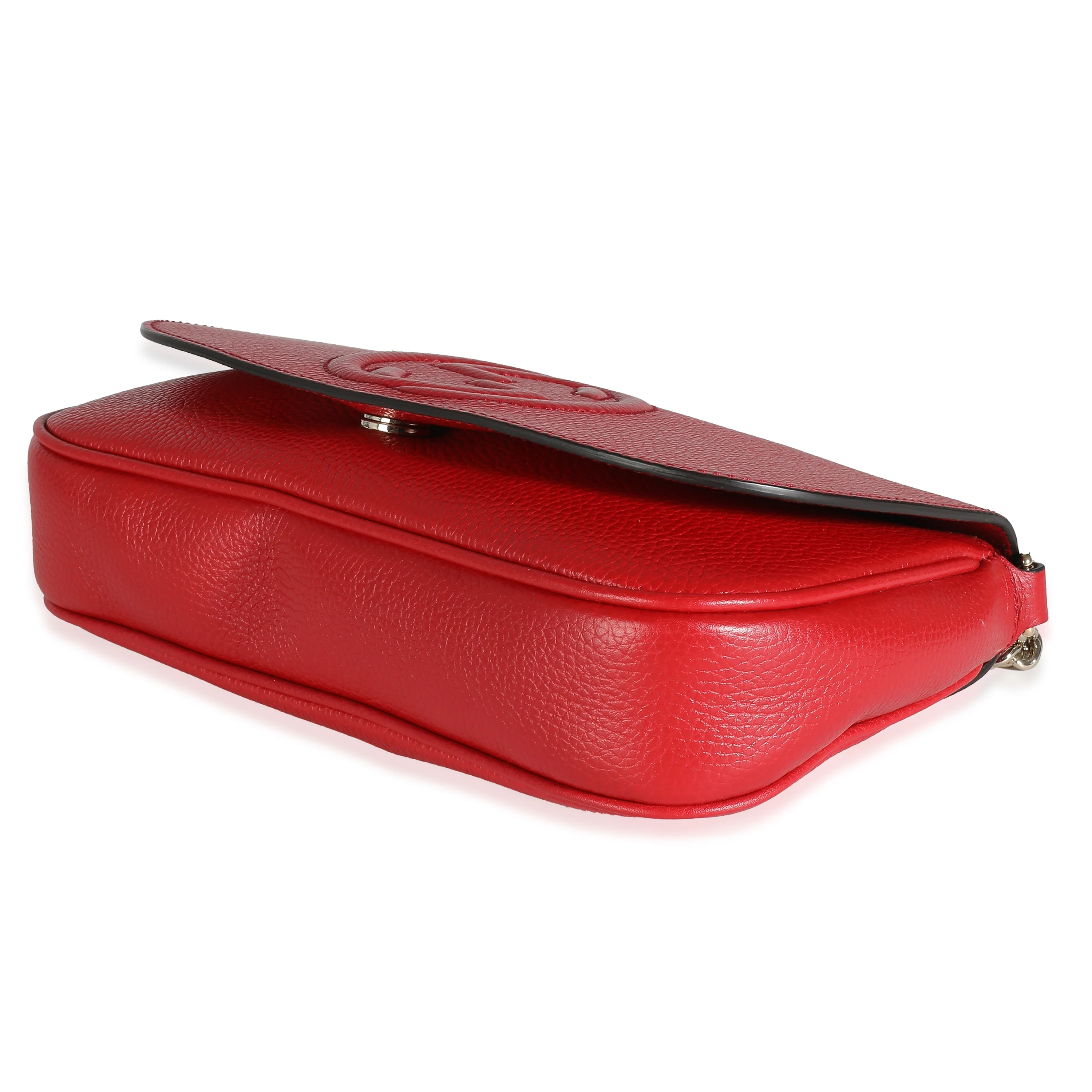 Gucci Red Pebbled Calfskin Medium Soho Flap Crossbody - Image 5