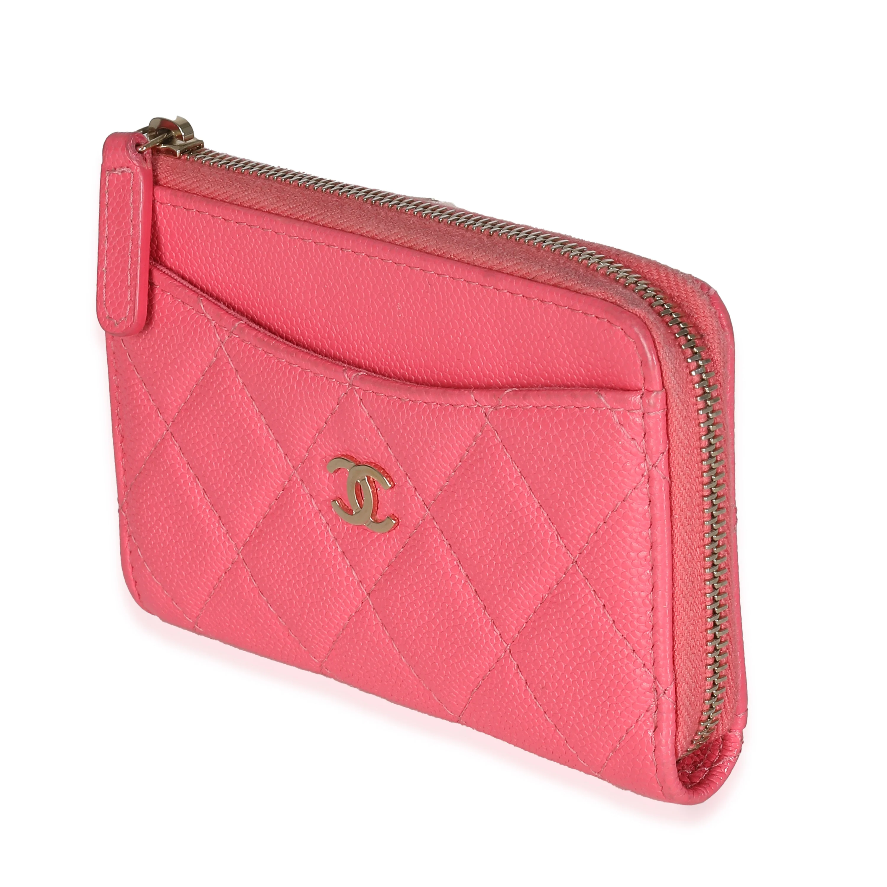 Pink Quilted Caviar Zip Card Case - Image 2