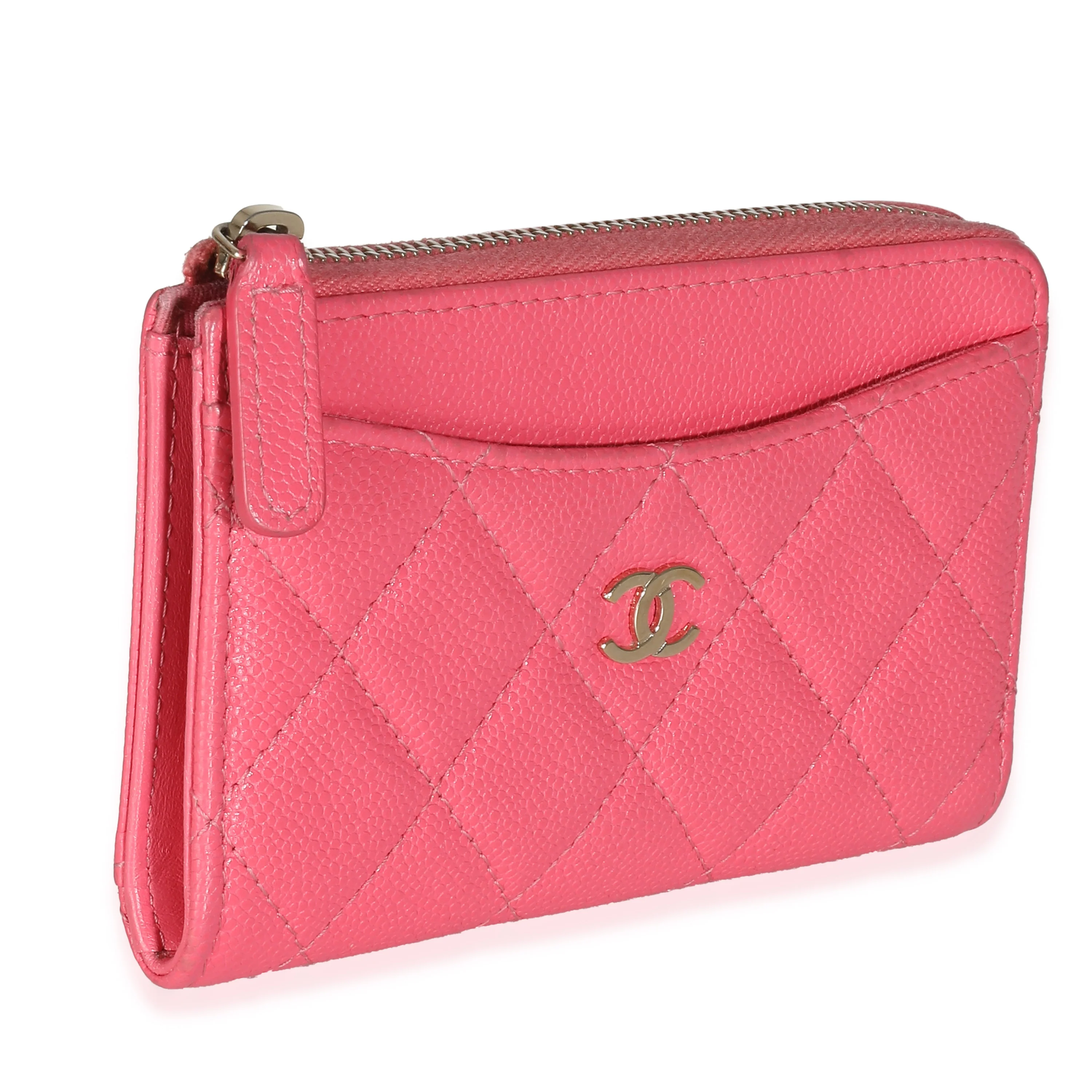 Pink Quilted Caviar Zip Card Case - Image 3