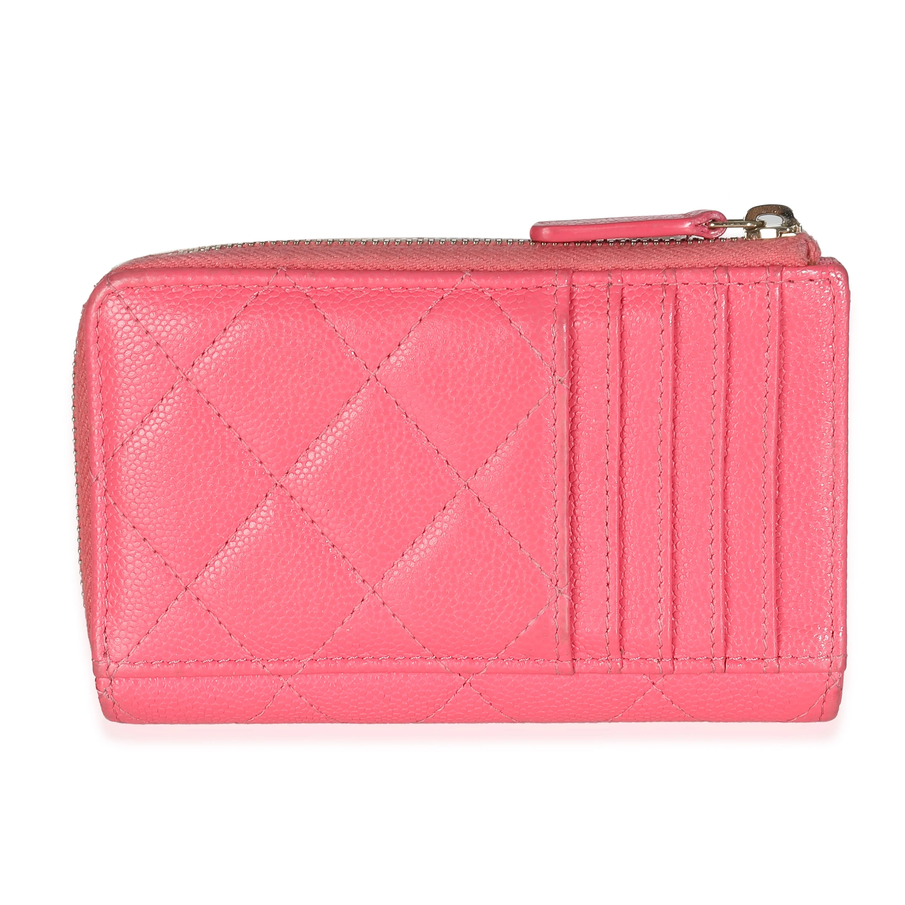 Pink Quilted Caviar Zip Card Case - Image 4