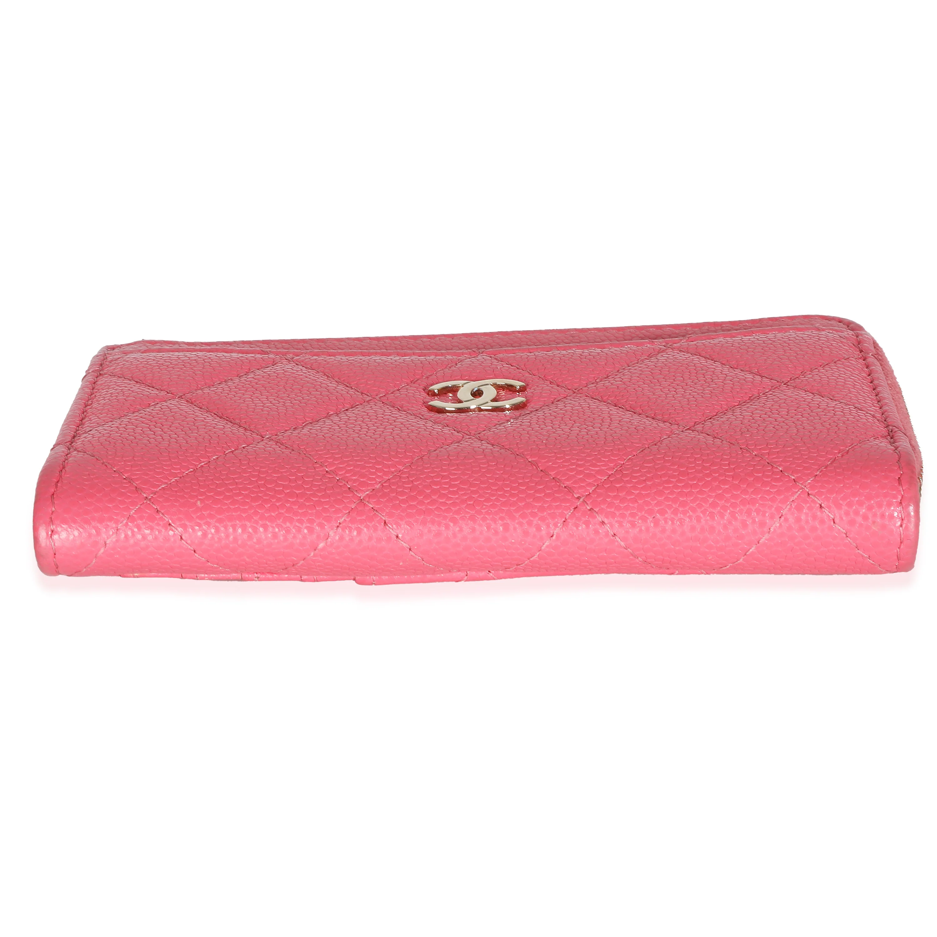 Pink Quilted Caviar Zip Card Case - Image 5