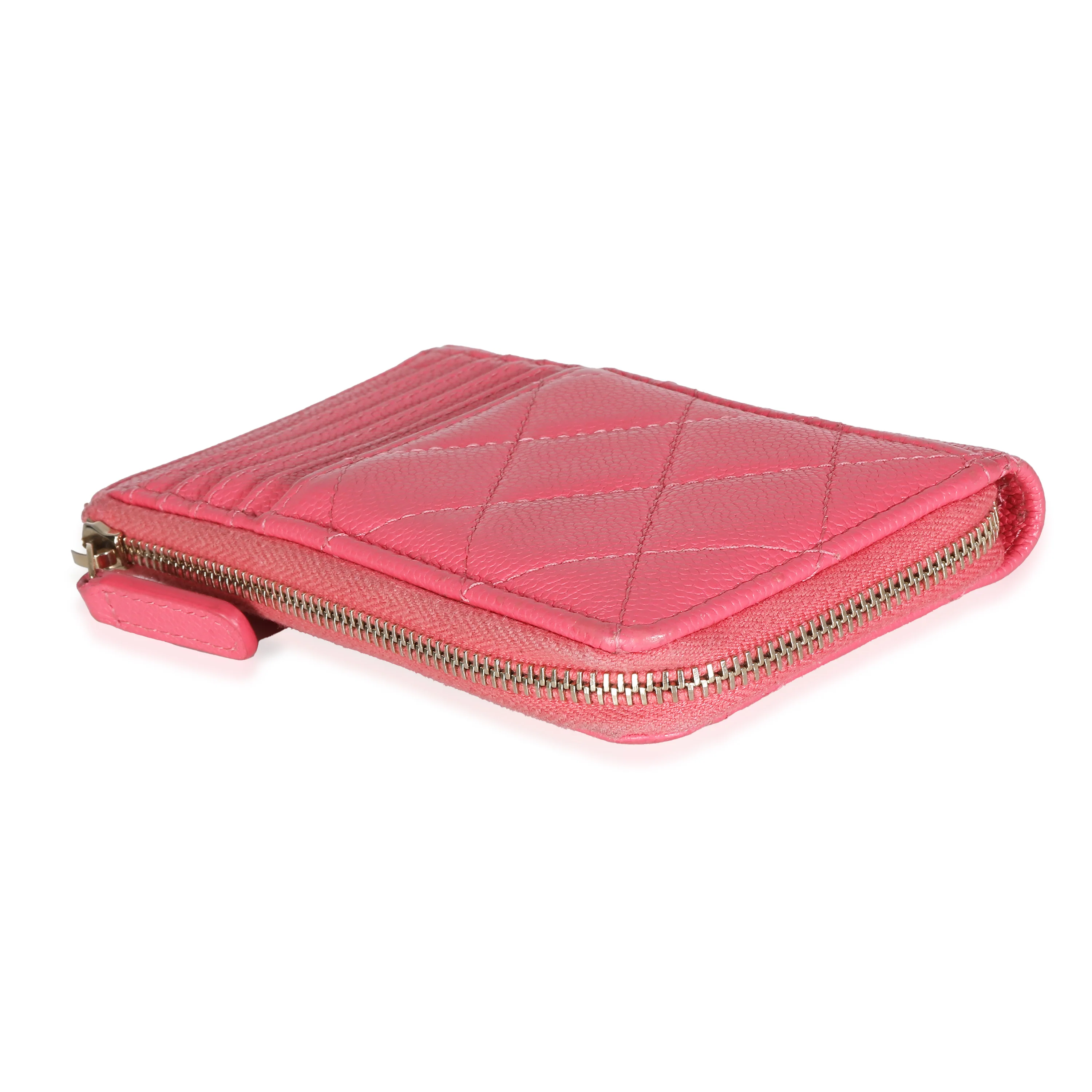 Pink Quilted Caviar Zip Card Case - Image 7