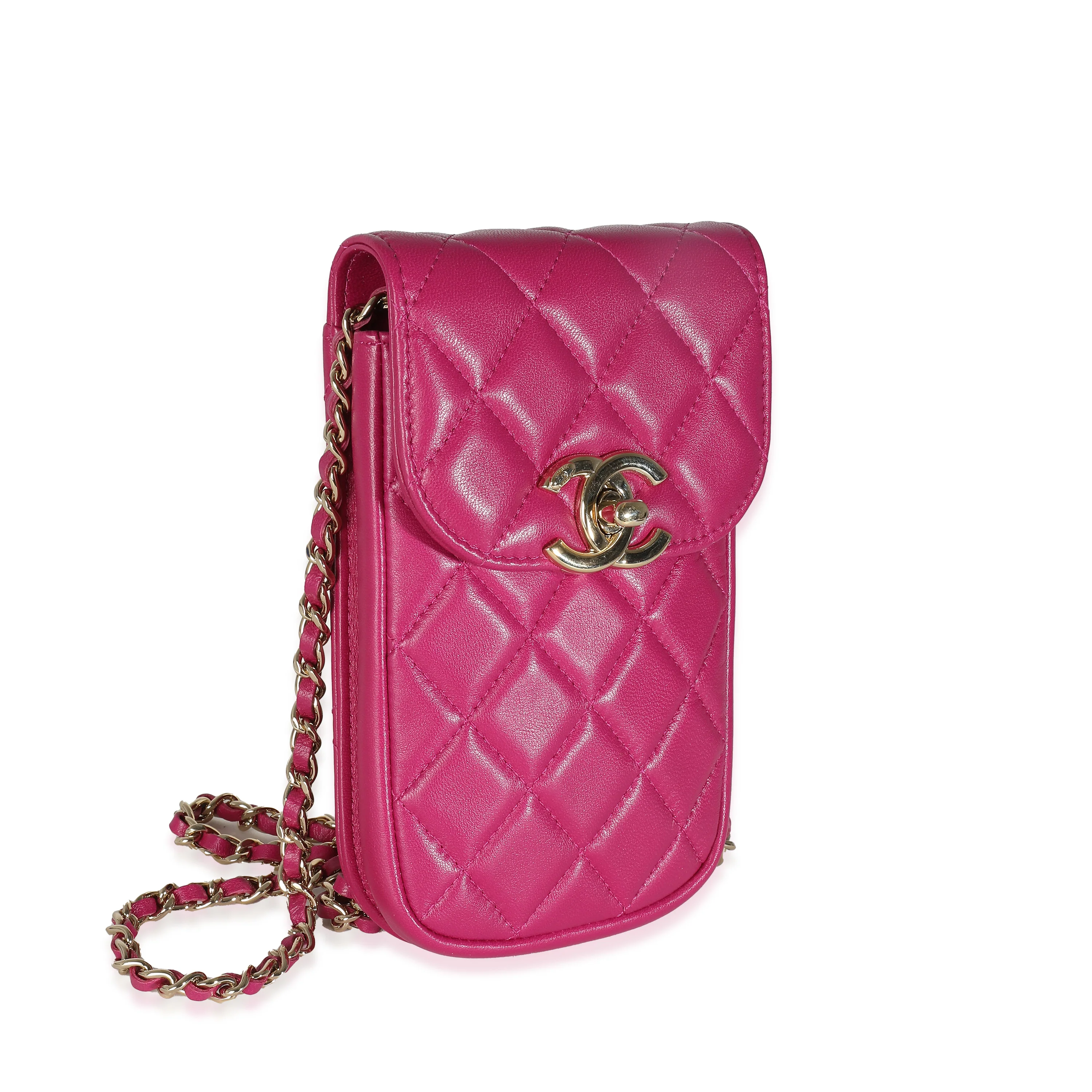 Chanel Pink Quilted Lambskin CC Phone Holder With Chain - Image 3
