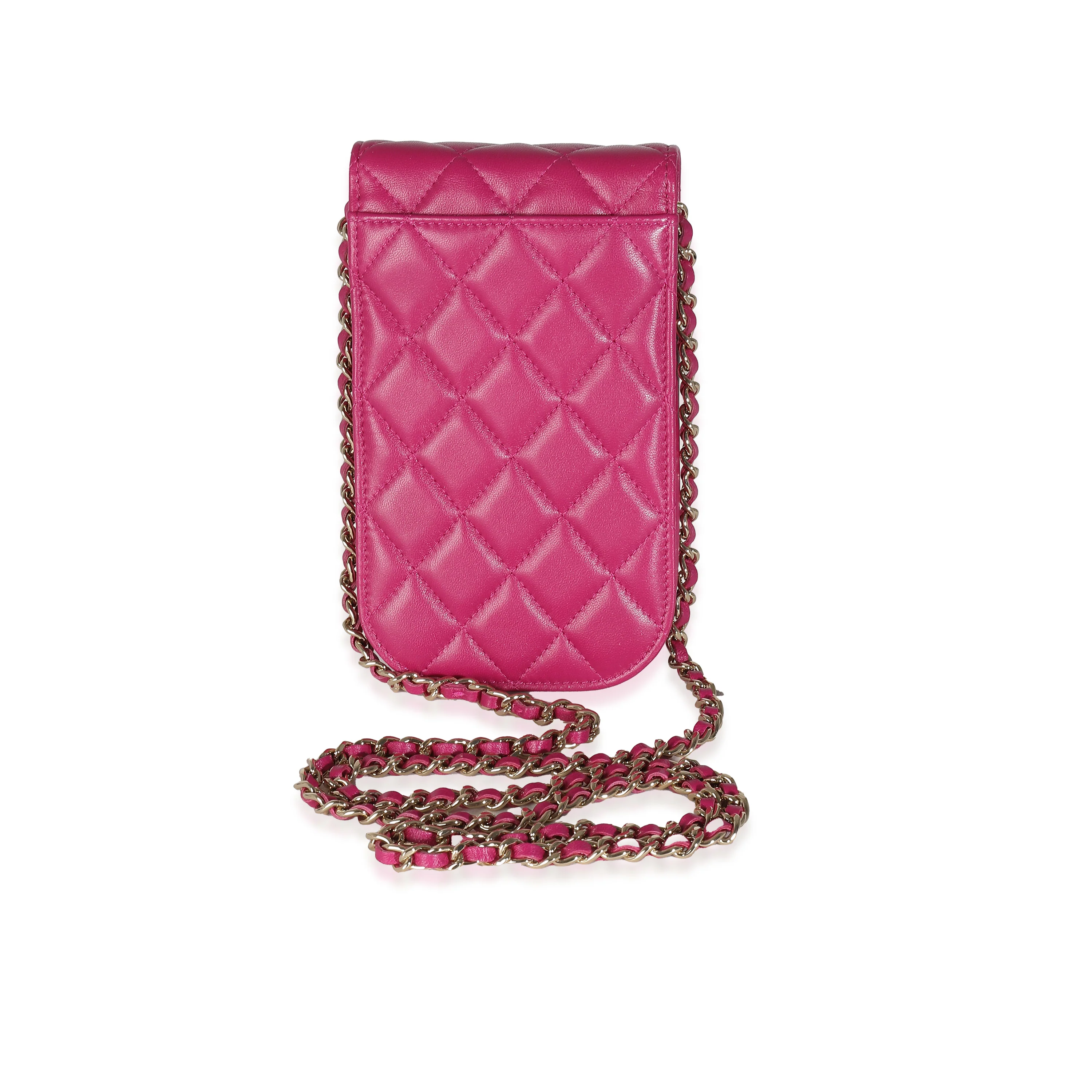 Chanel Pink Quilted Lambskin CC Phone Holder With Chain - Image 4