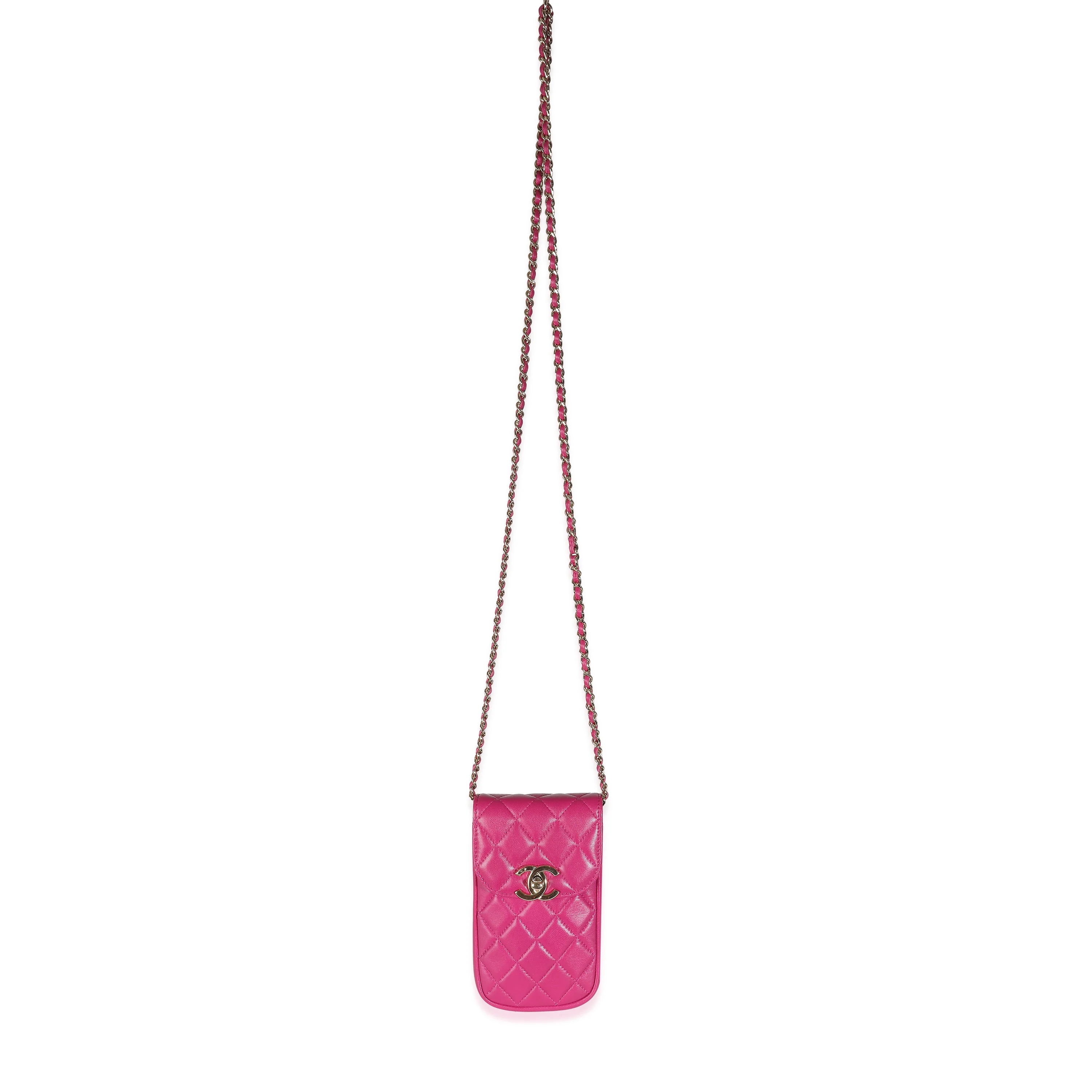 Chanel Pink Quilted Lambskin CC Phone Holder With Chain - Image 8