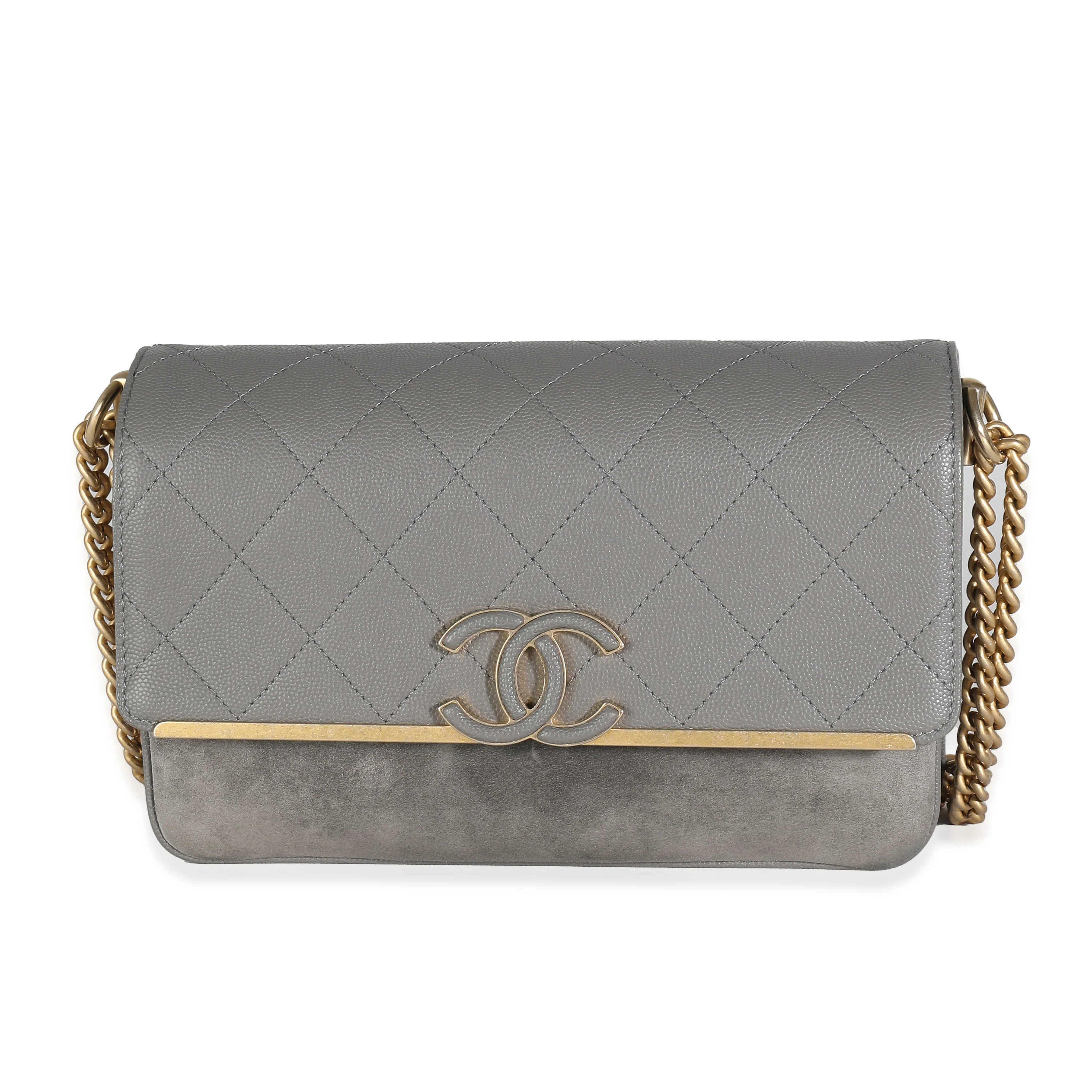 Grey Quilted Caviar Suede Coco Flap Bag