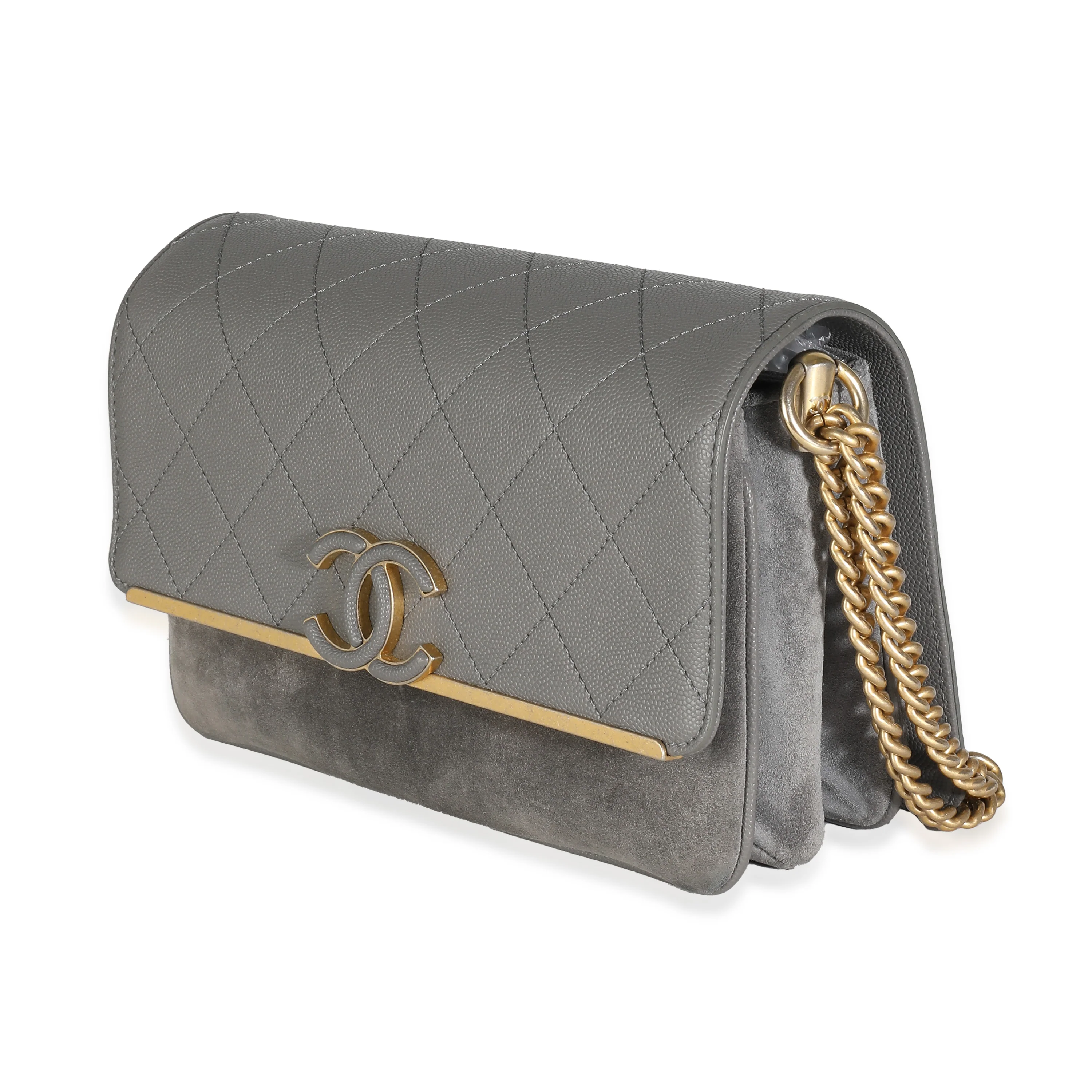 Grey Quilted Caviar Suede Coco Flap Bag - Image 2