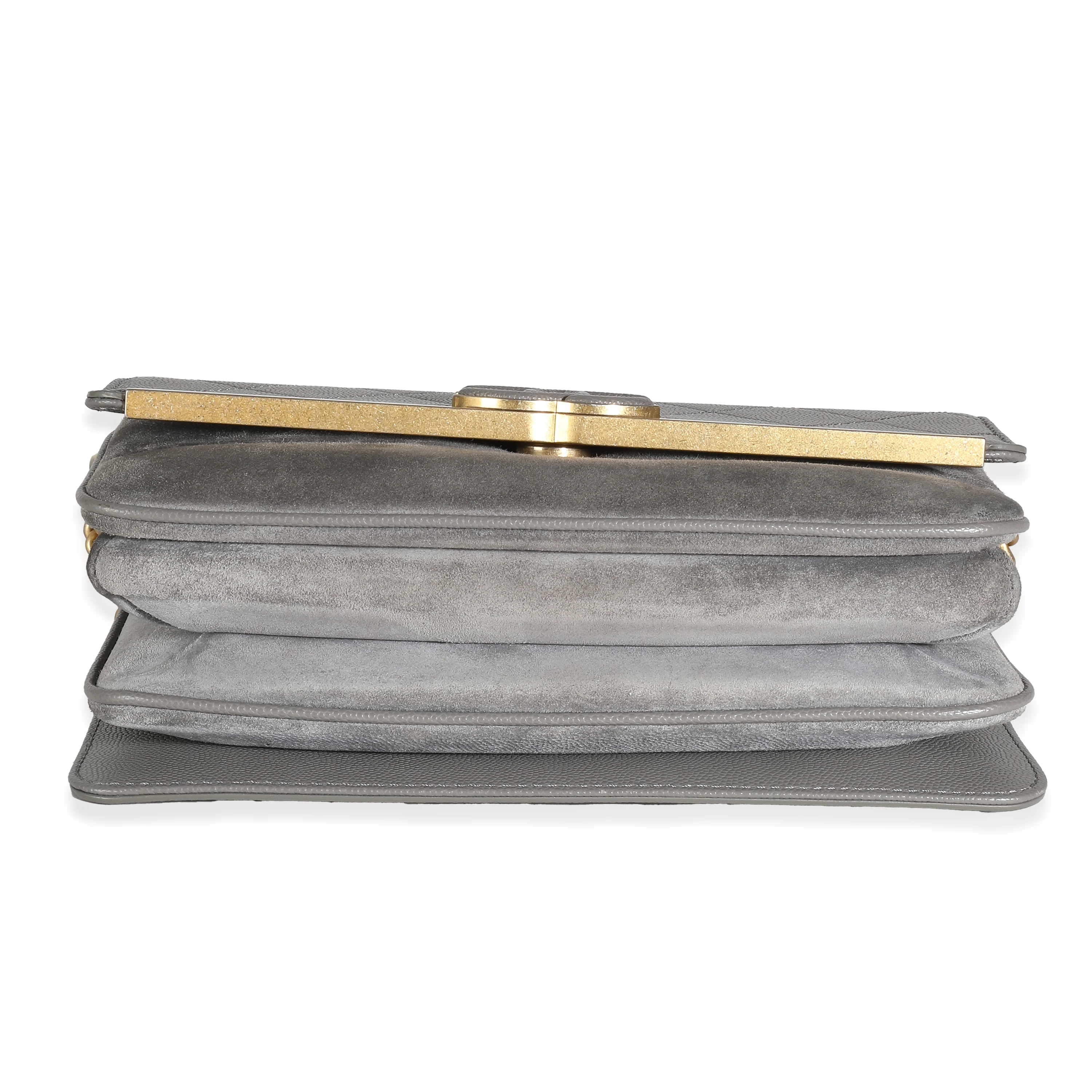 Grey Quilted Caviar Suede Coco Flap Bag - Image 6