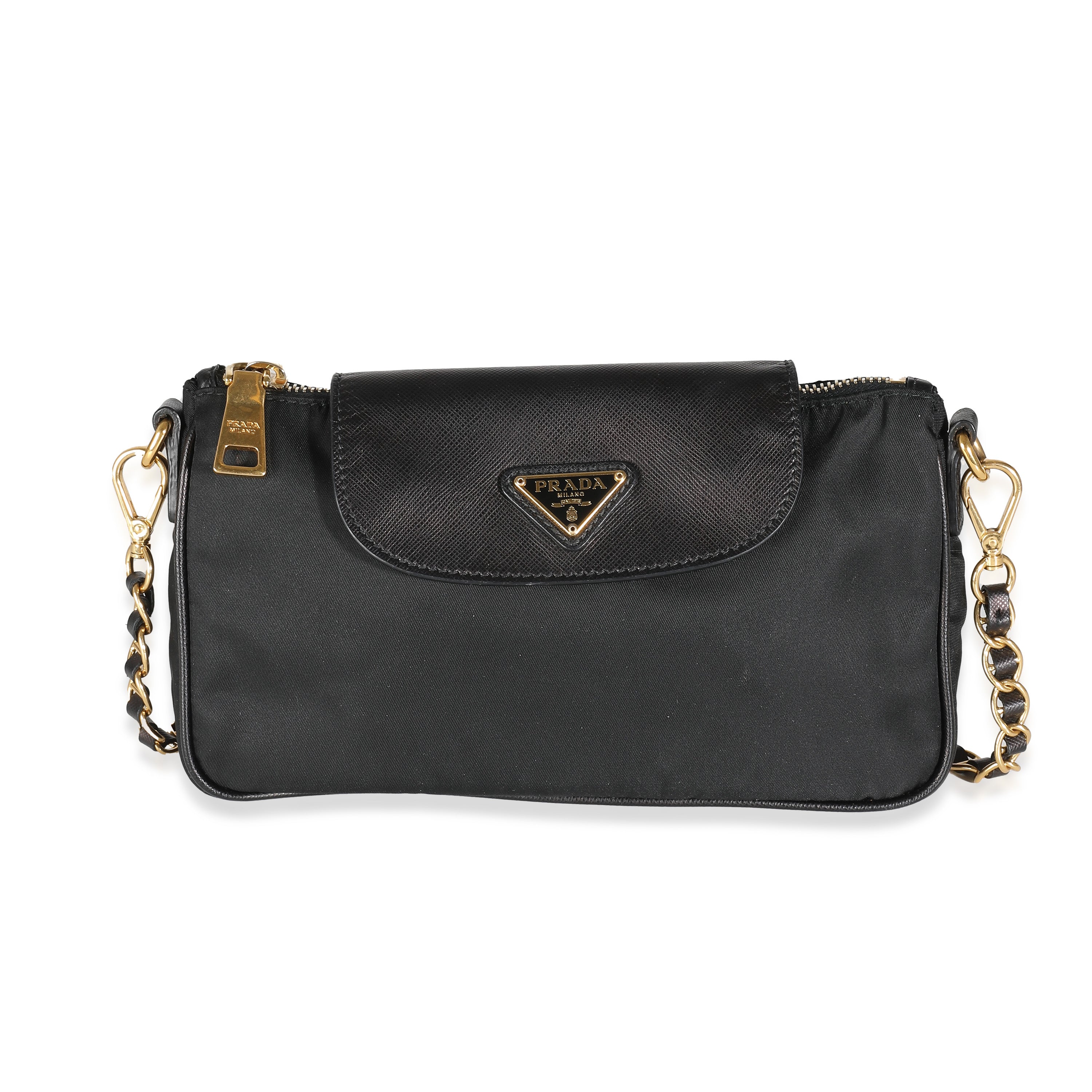 Black Tessuto Nylon Saffiano Small Flap Crossbody