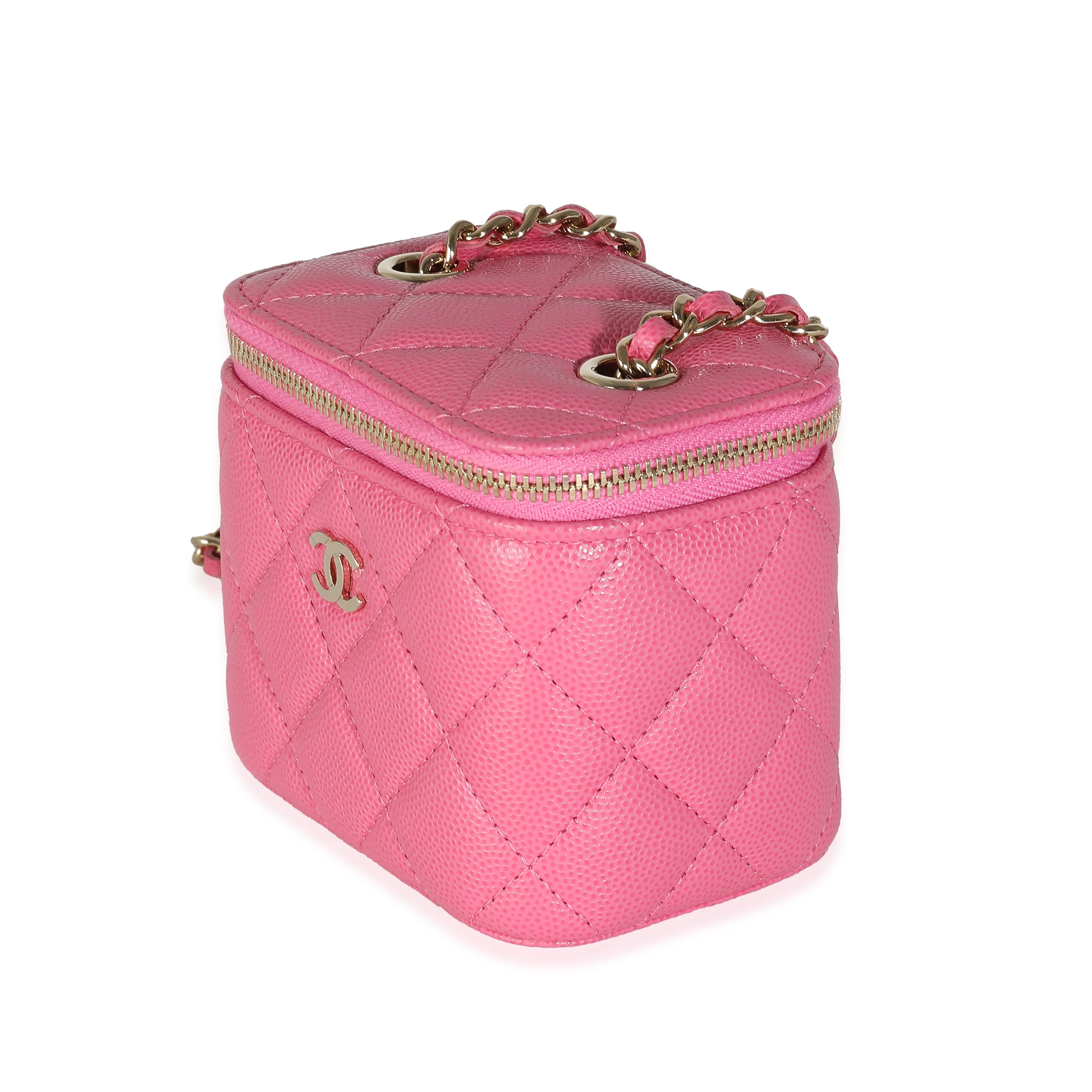 Pink Quilted Caviar Mini Vanity Case With Chain - Image 2