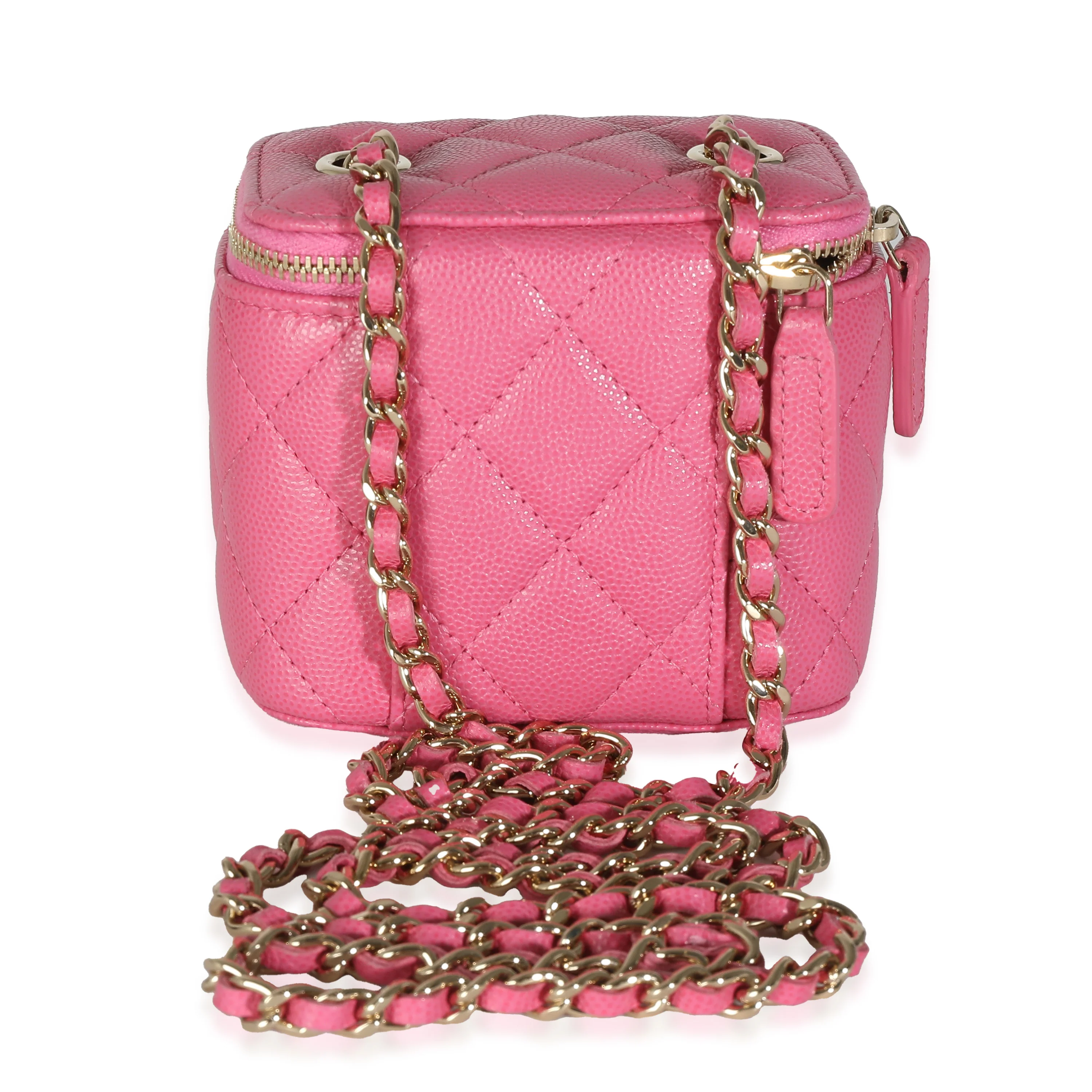 Pink Quilted Caviar Mini Vanity Case With Chain - Image 5