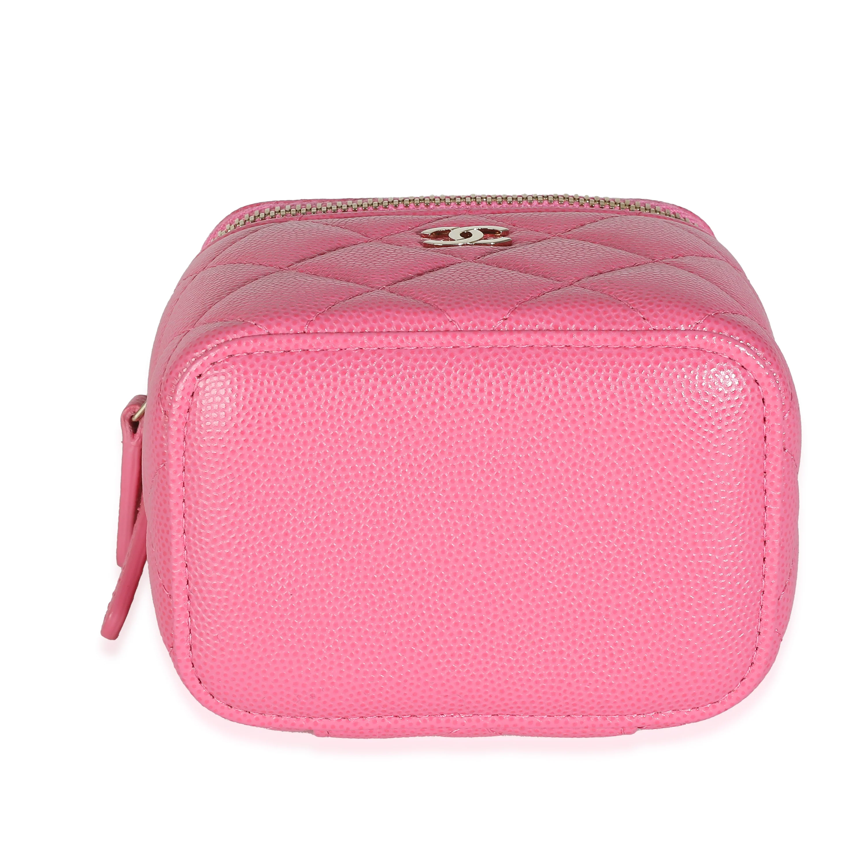 Pink Quilted Caviar Mini Vanity Case With Chain - Image 6
