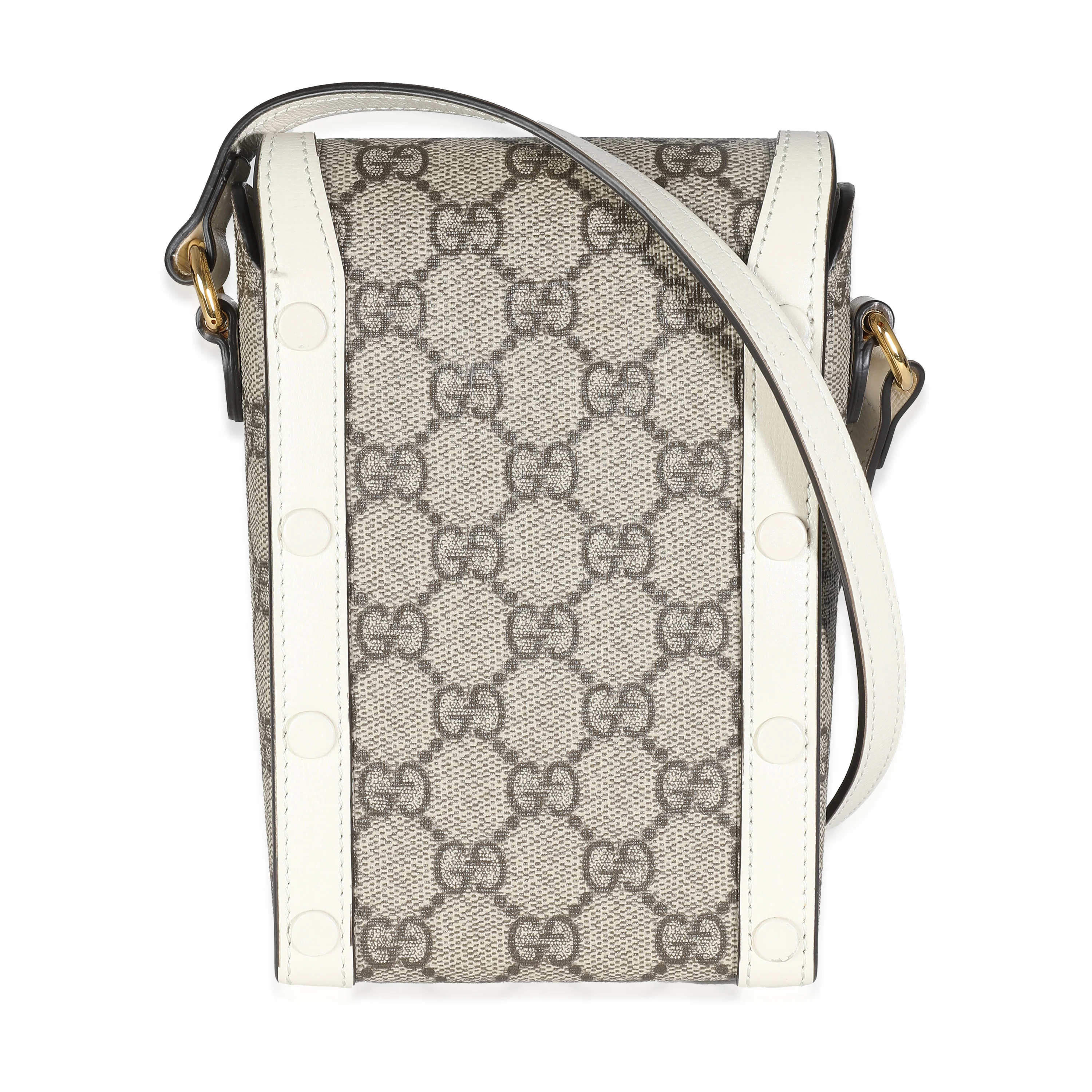 Gucci Beige GG Supreme Canvas White Azalea Calfskin Mini Horsebit 1955 - Image 3