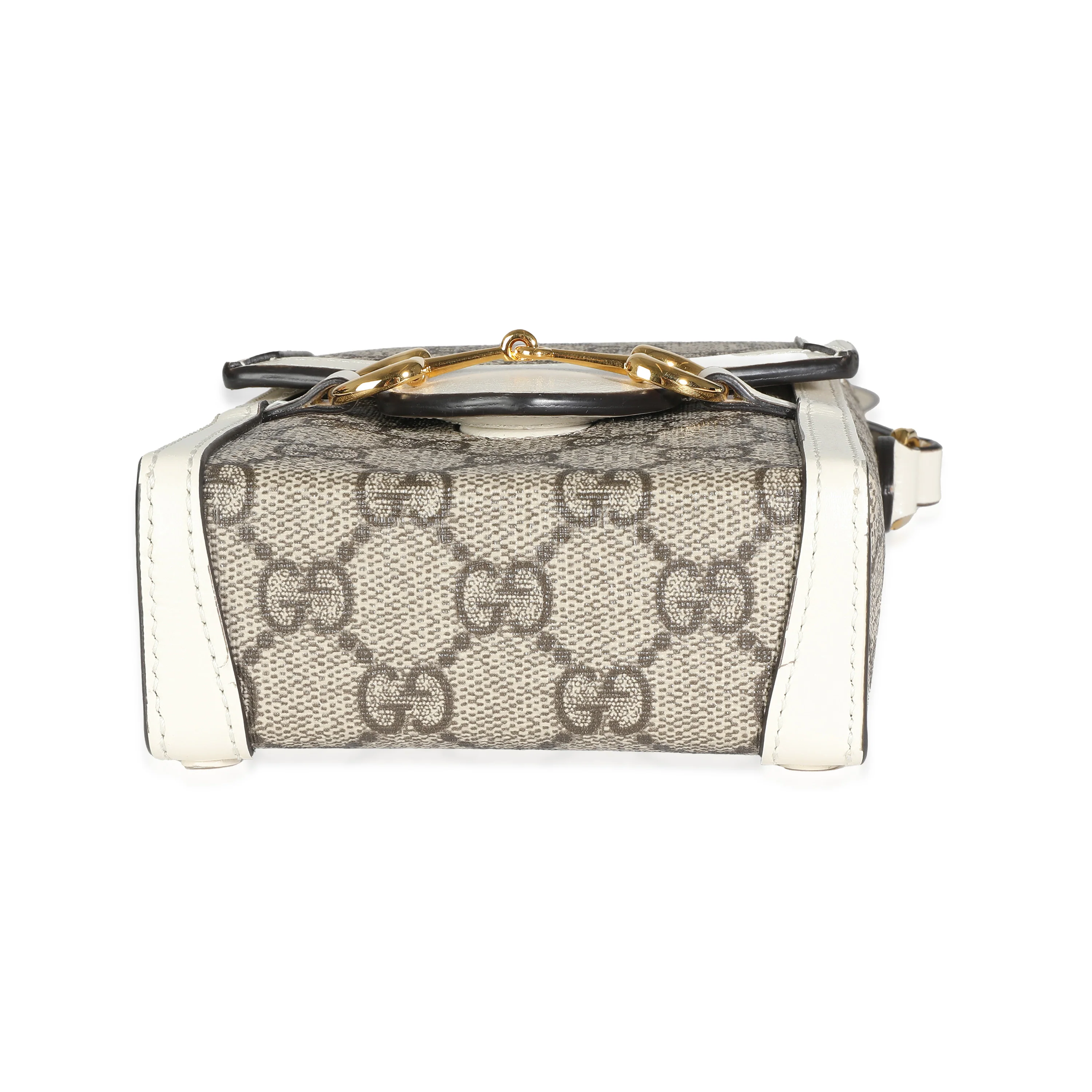 Gucci Beige GG Supreme Canvas White Azalea Calfskin Mini Horsebit 1955 - Image 4