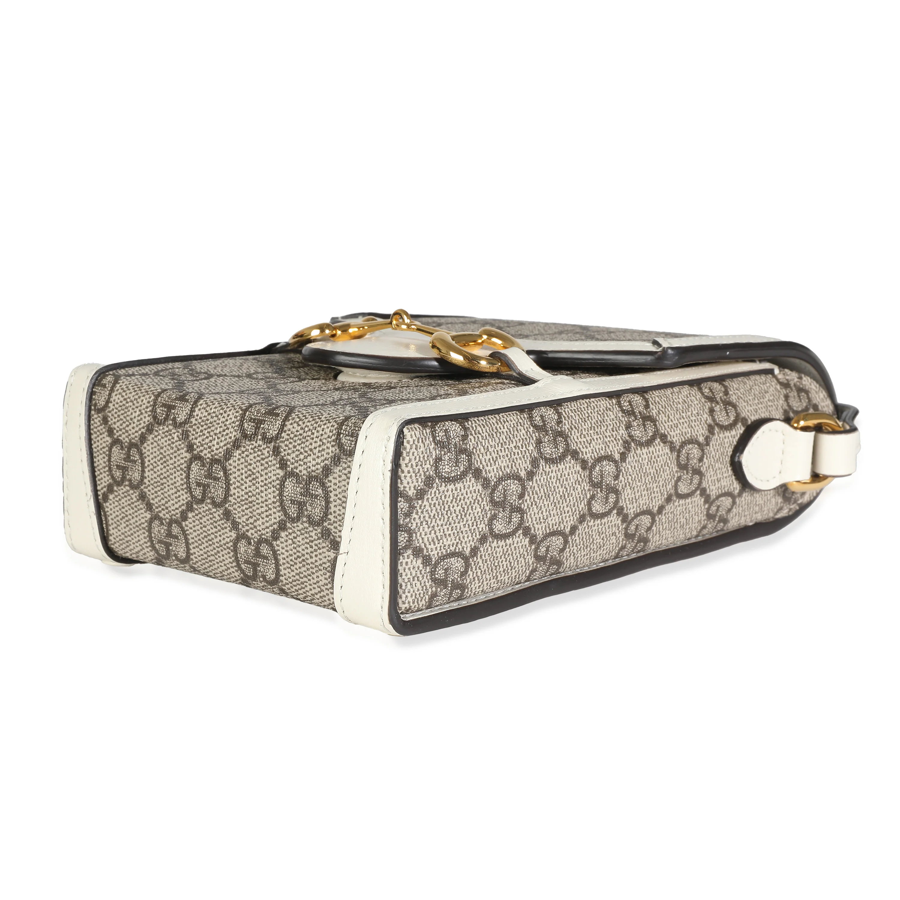 Gucci Beige GG Supreme Canvas White Azalea Calfskin Mini Horsebit 1955 - Image 5
