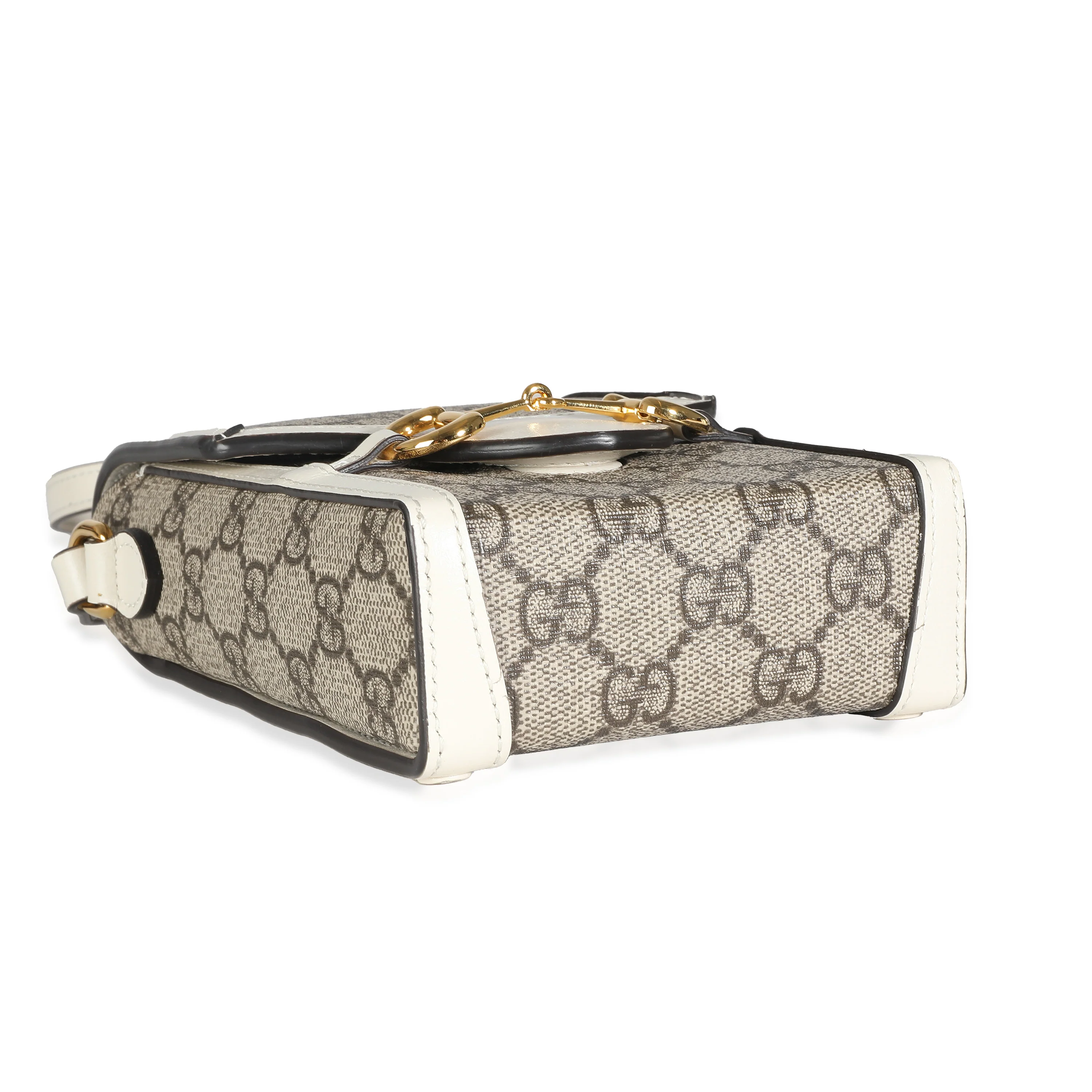 Gucci Beige GG Supreme Canvas White Azalea Calfskin Mini Horsebit 1955 - Image 6