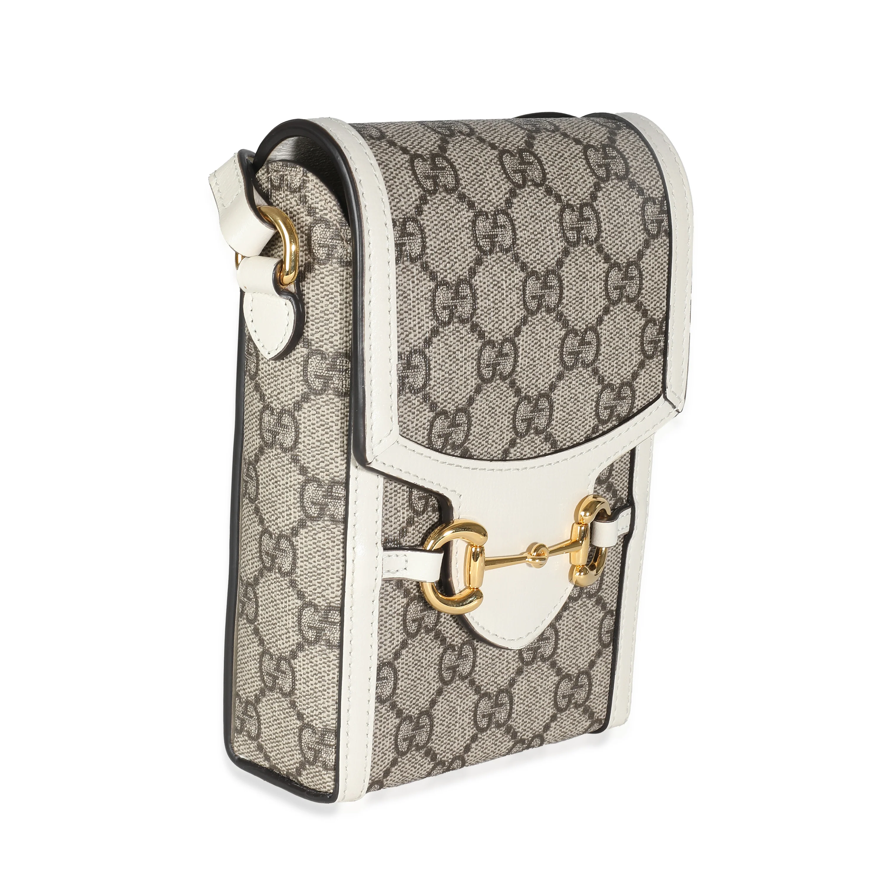 Gucci Beige GG Supreme Canvas White Azalea Calfskin Mini Horsebit 1955 - Image 7