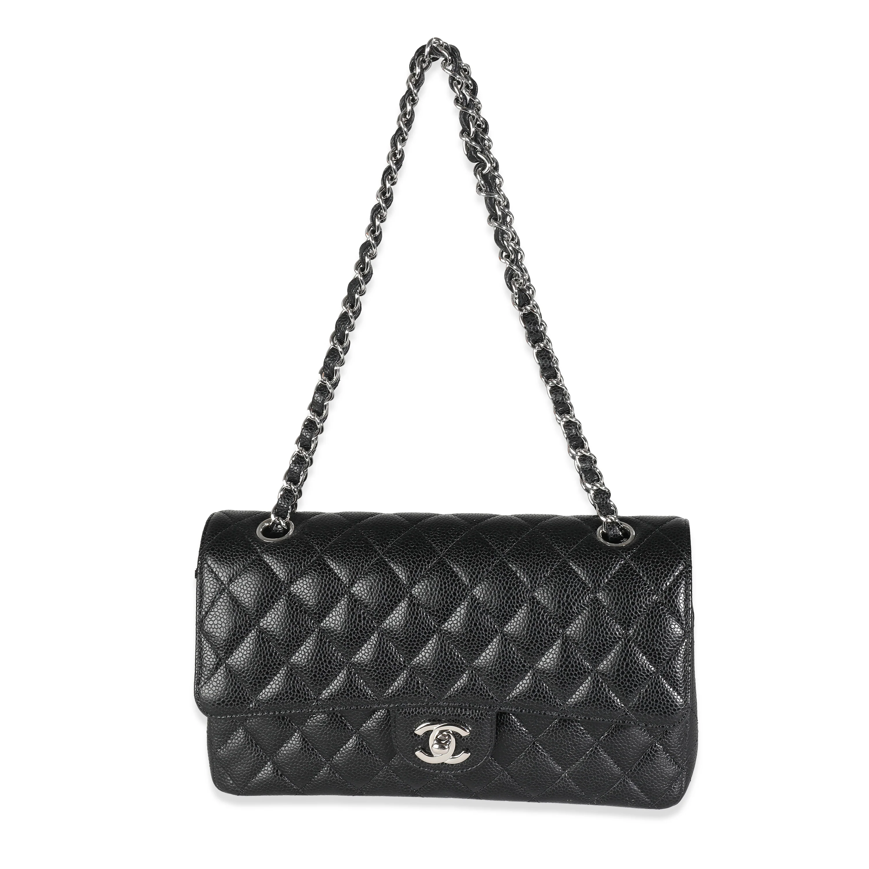 Black Quilted Caviar Medium Classic Double Flap Bag - Image 8