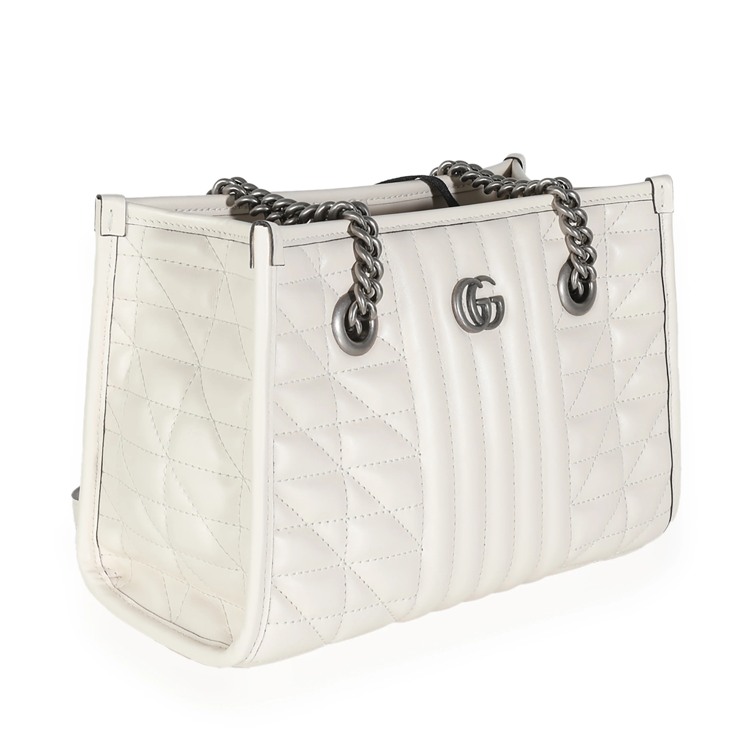 White Calfskin GG Marmont Small Aria Chain Shopping Tote - Image 3