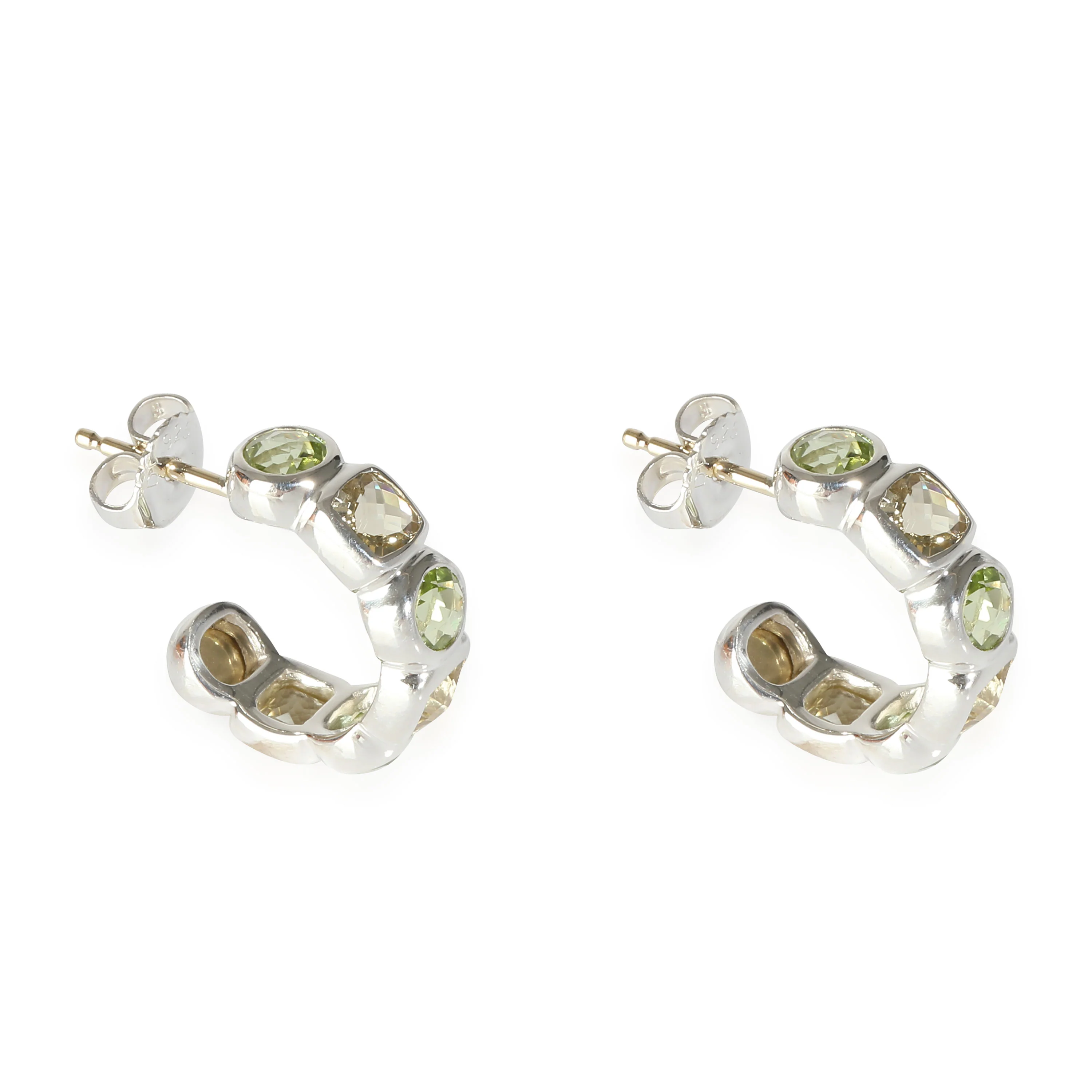 Chiclet Hoop Peridot & Praisolite Earrings in Sterling Silver - Image 2