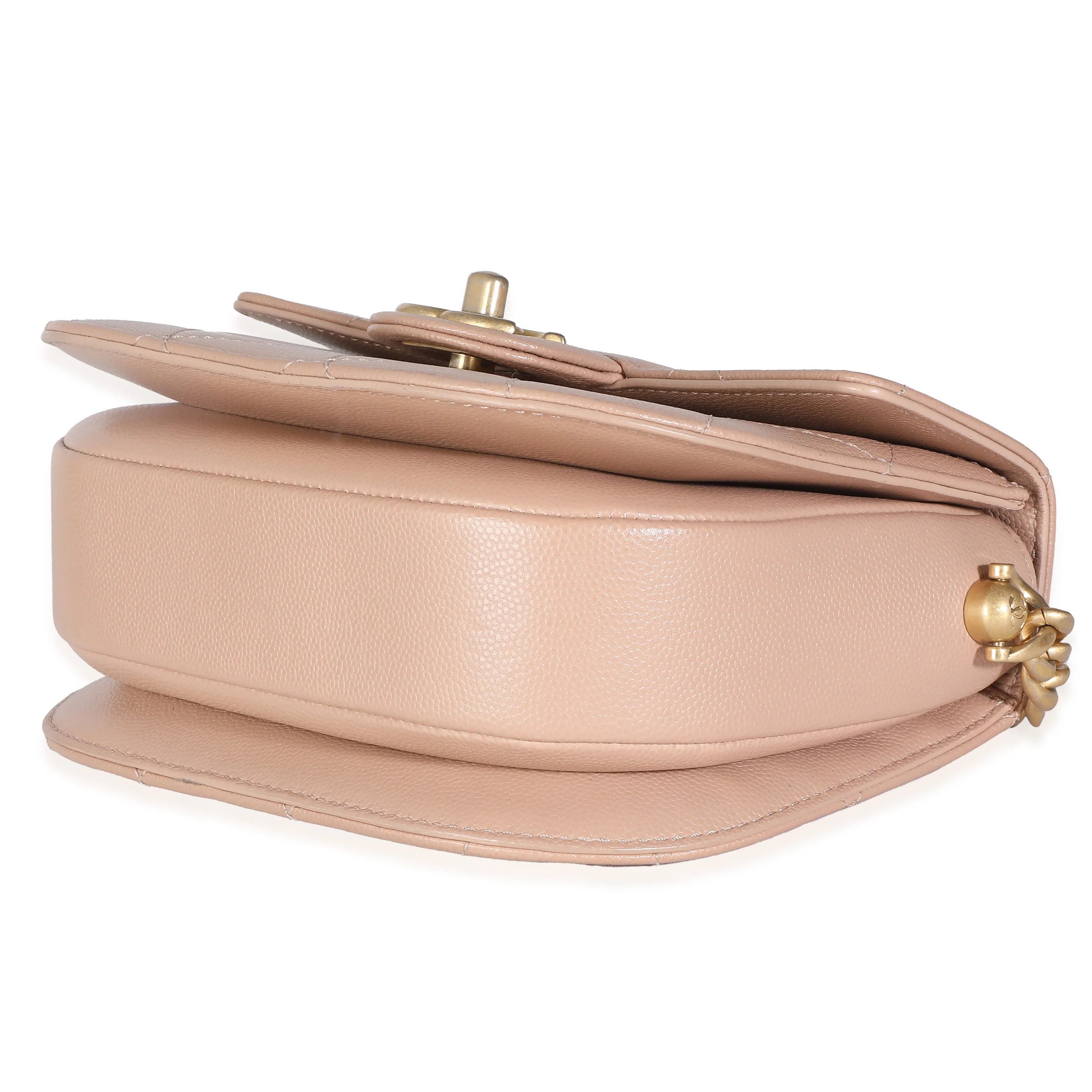 Beige Quilted Caviar Mini Round Messenger Bag - Image 7