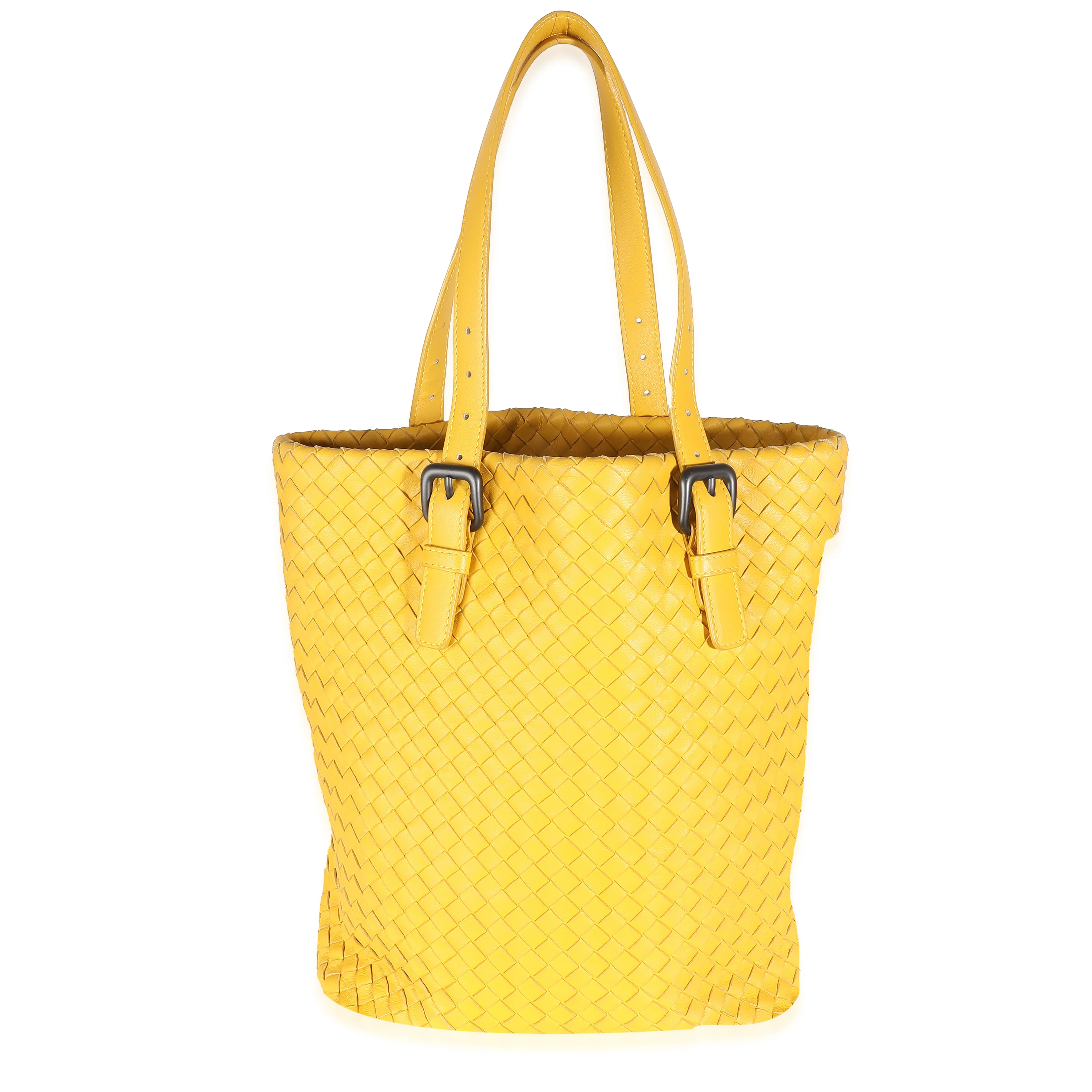 Yellow Intrecciato Nappa Vertical Shopper Tote