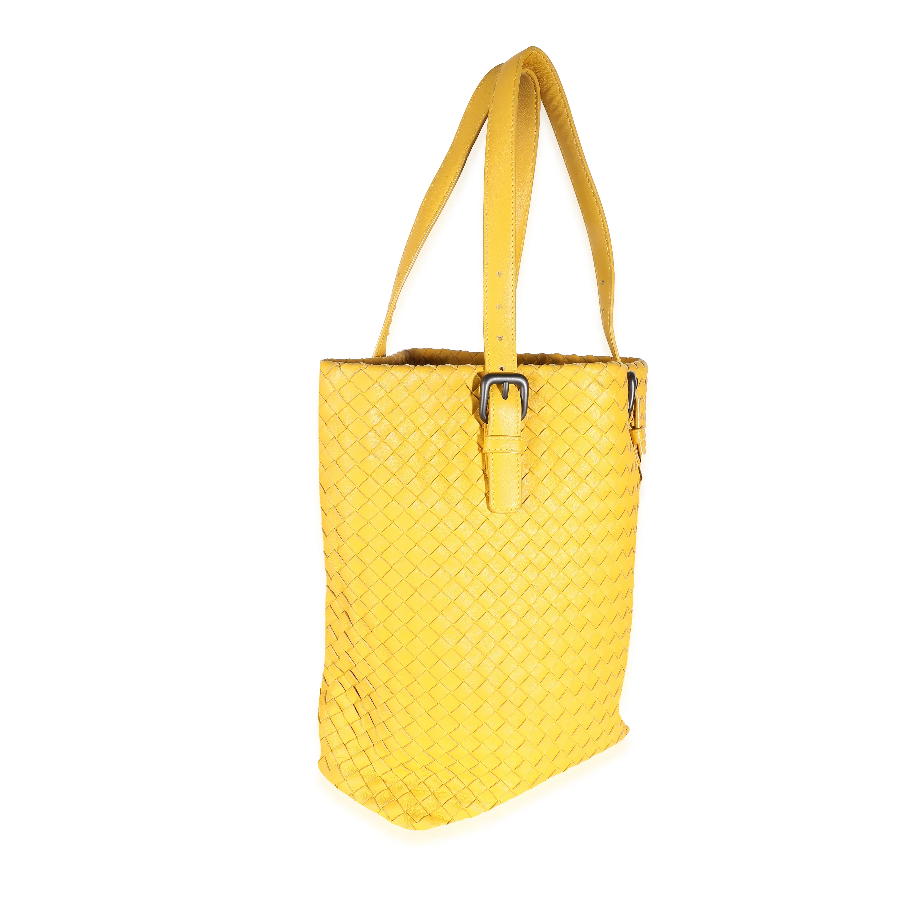Yellow Intrecciato Nappa Vertical Shopper Tote - Image 2