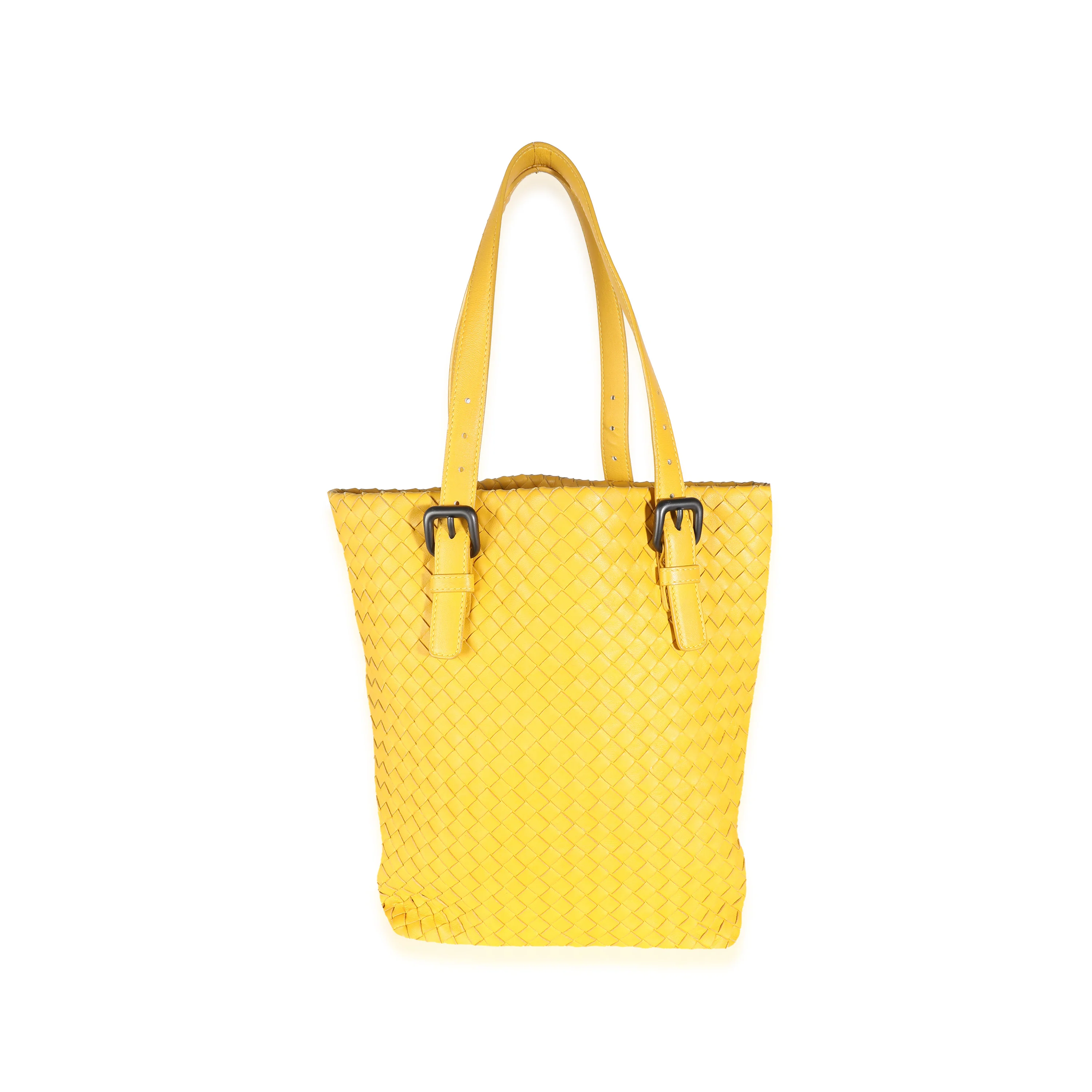 Yellow Intrecciato Nappa Vertical Shopper Tote - Image 3